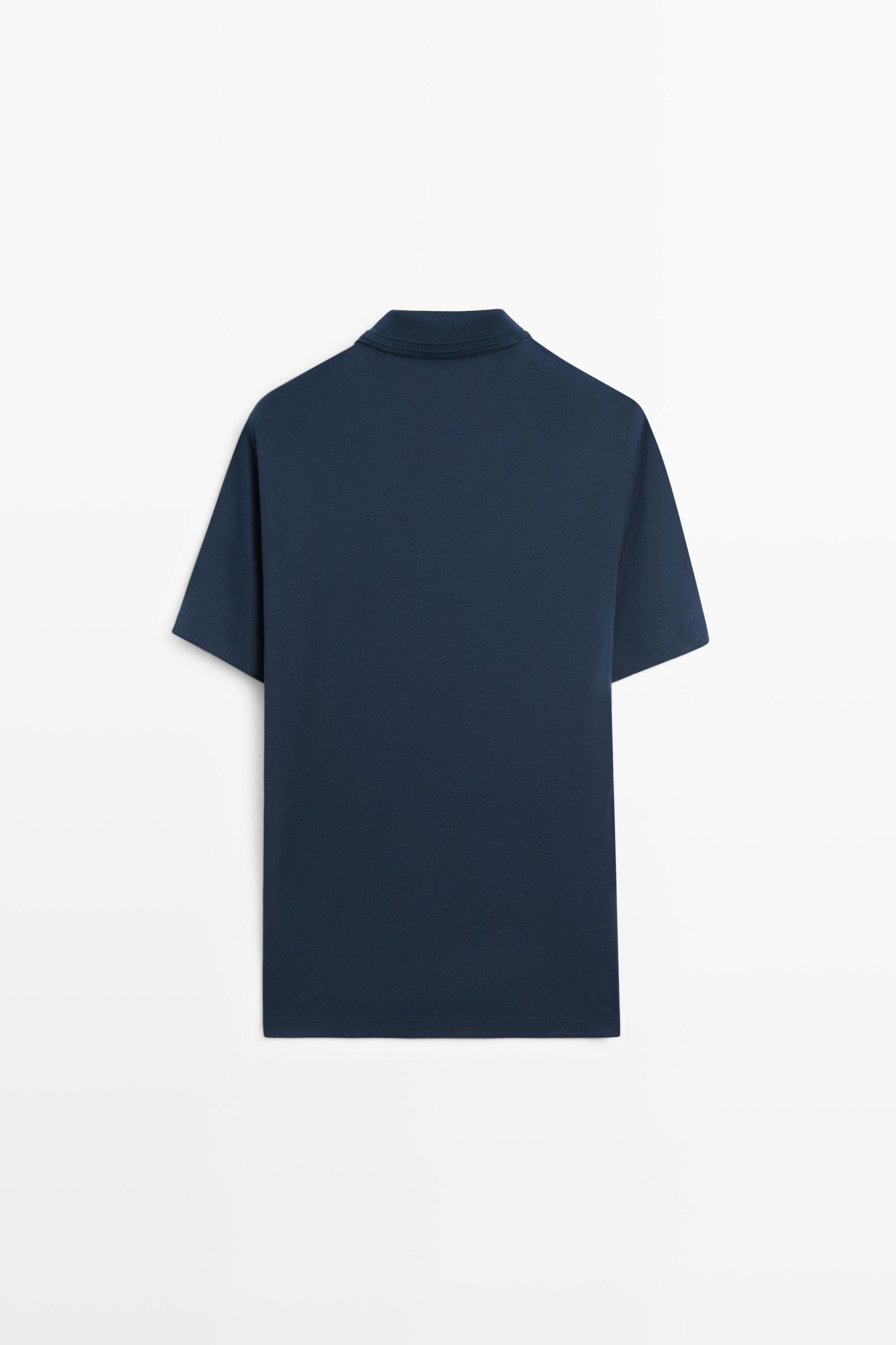 100% cotton V-neck knit polo — BLUE