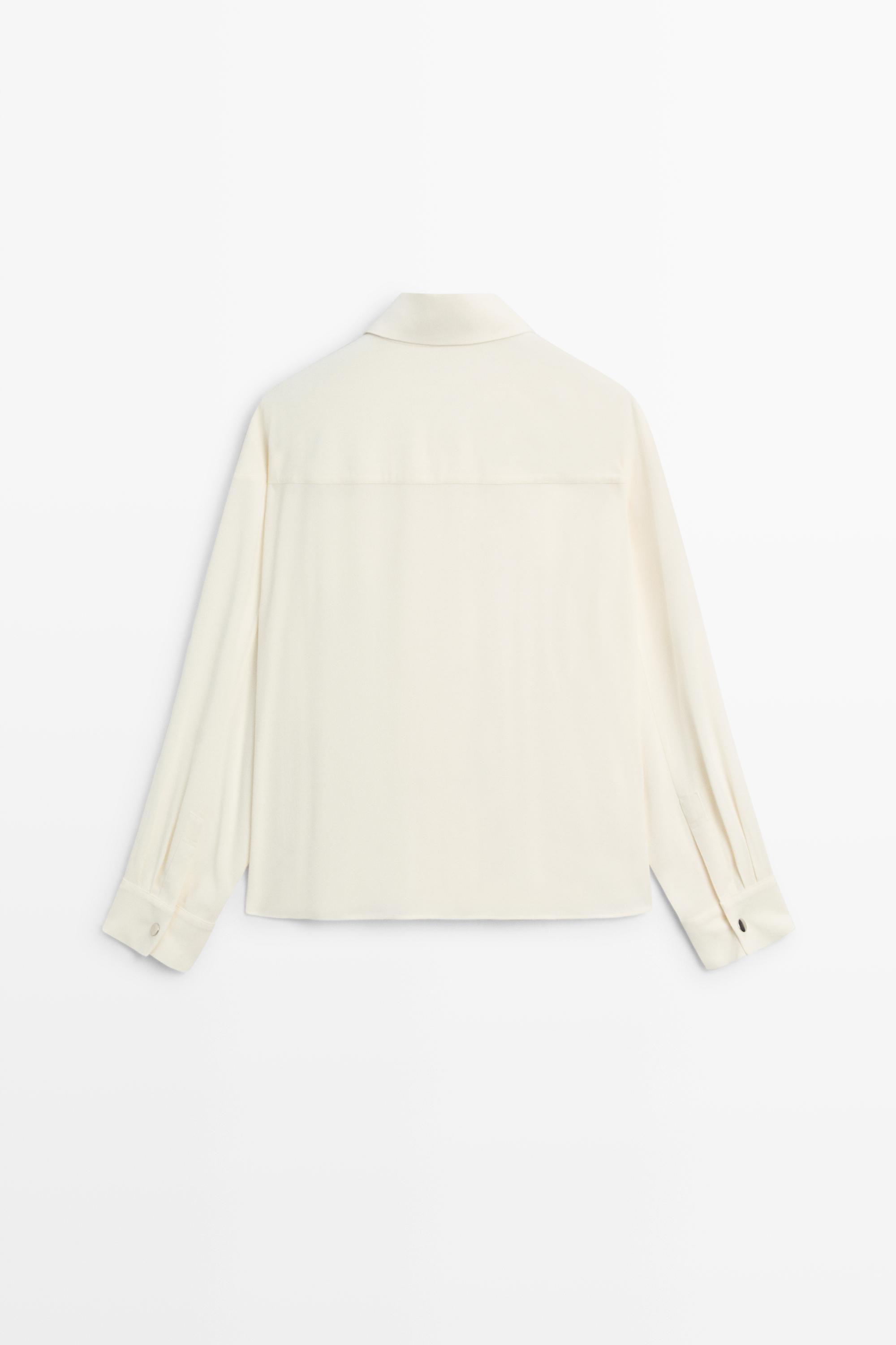 Snap-button stand collar shirt — CREAM