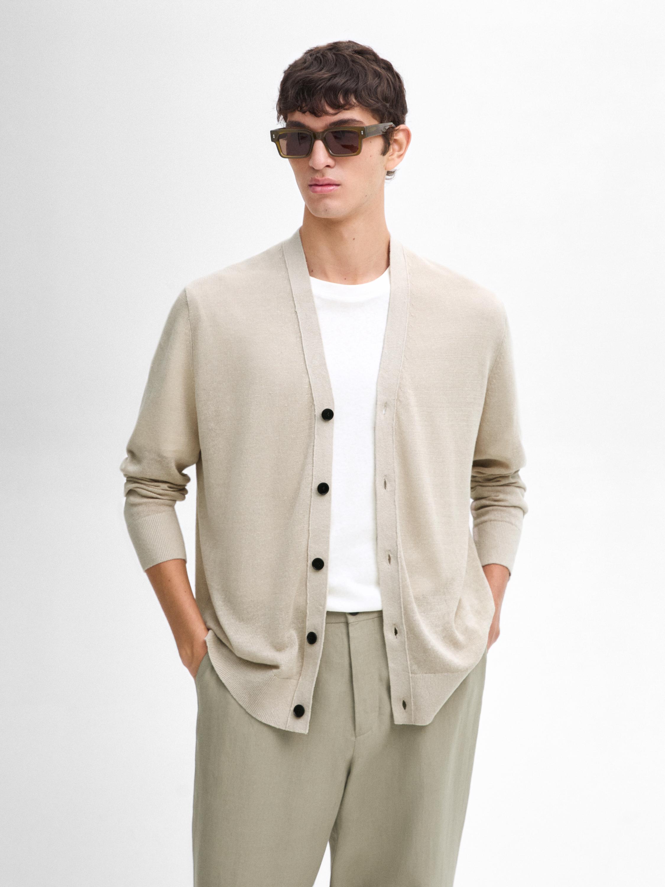 Linen blend V-neck cardigan