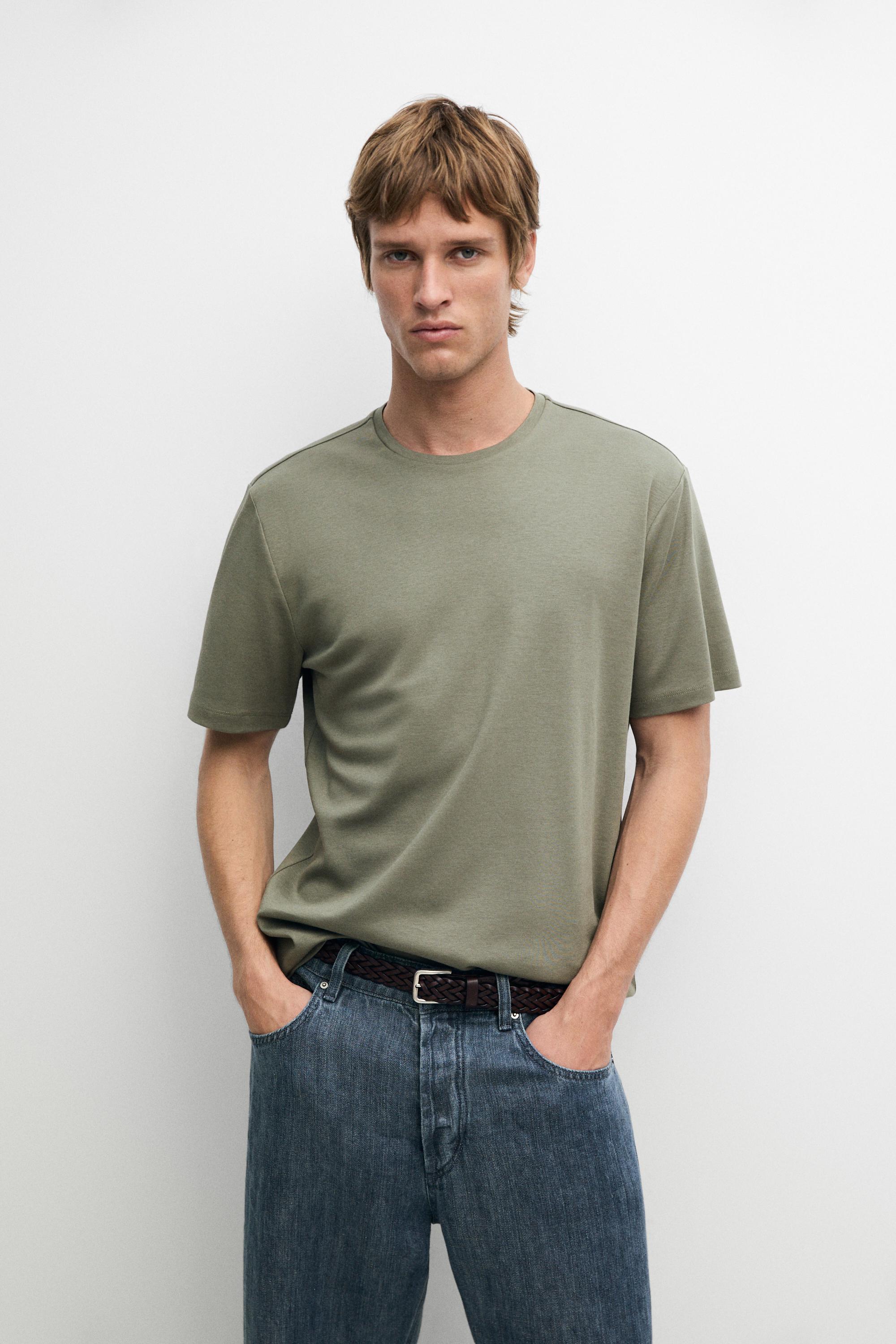 Cotton blend short sleeve T-shirt — MOSS GREEN