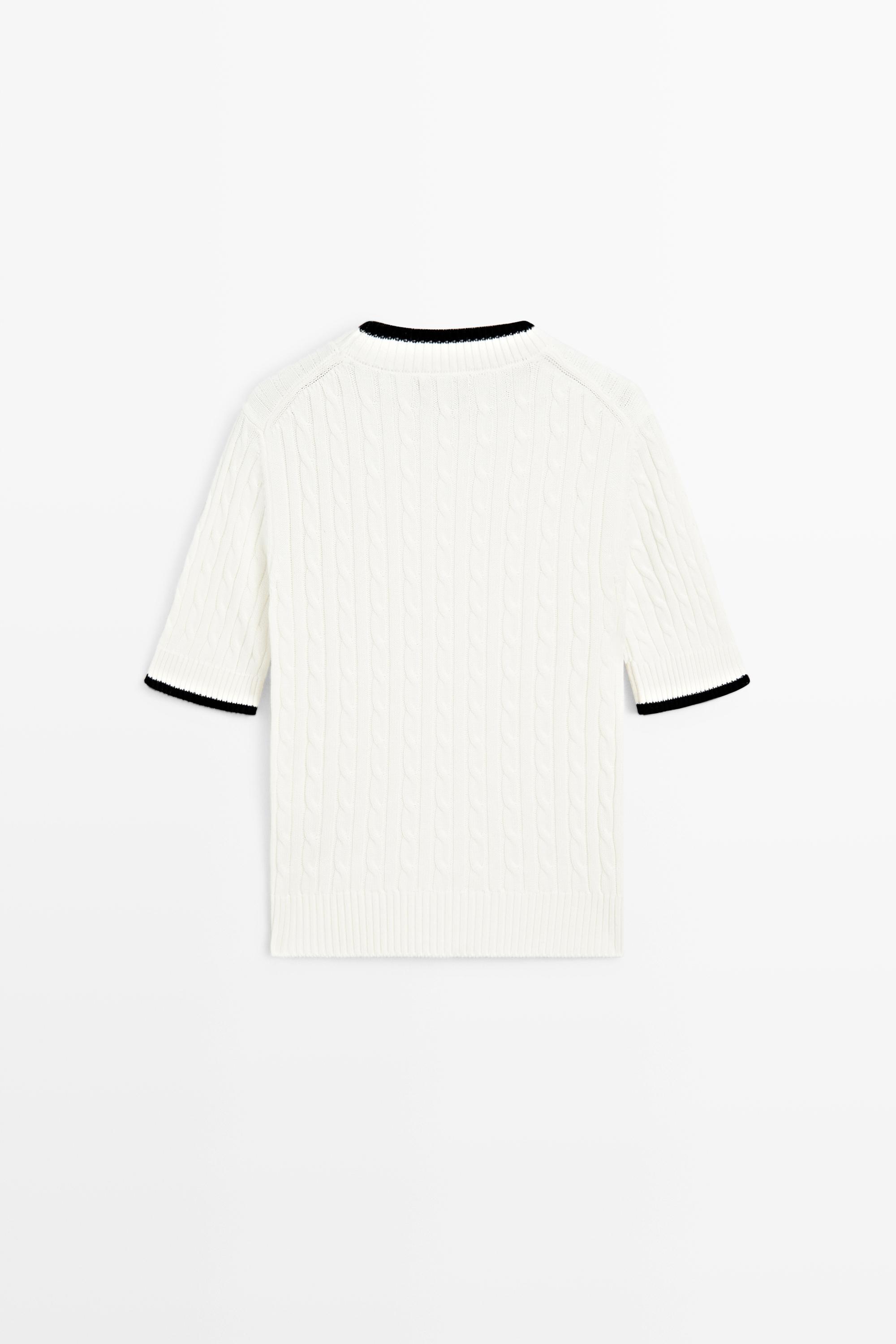 Short sleeve cable-knit sweater — WHITE