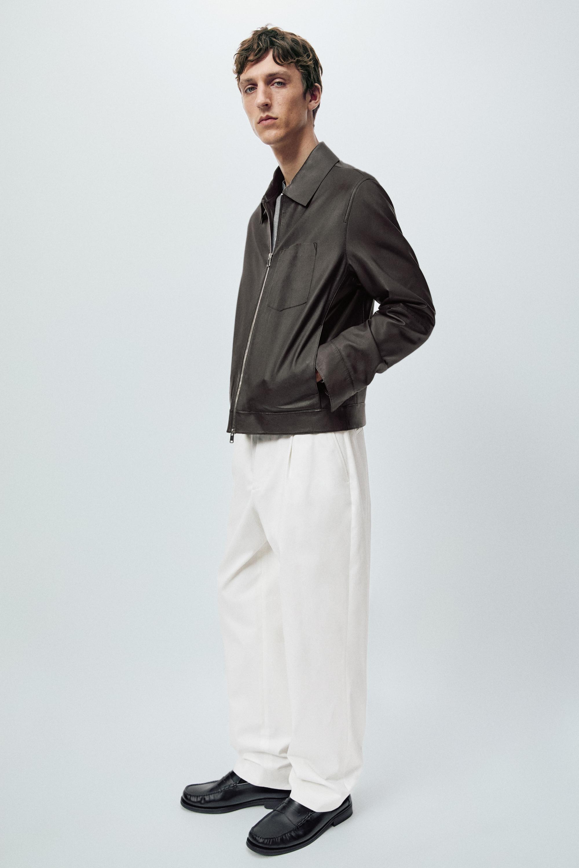 Nappa leather jacket with pocket — BROWN