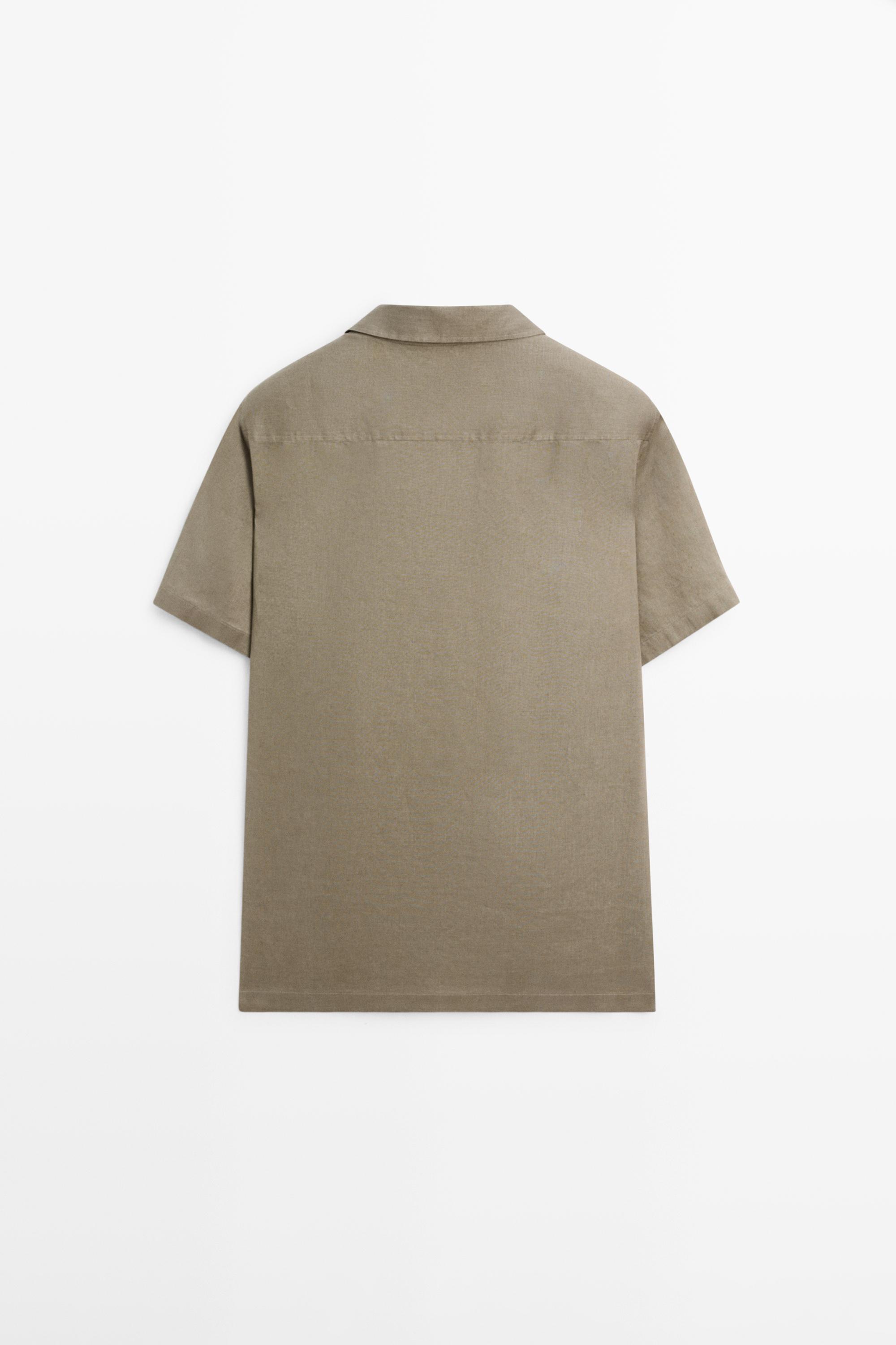 100% linen regular fit short sleeve shirt — SAND