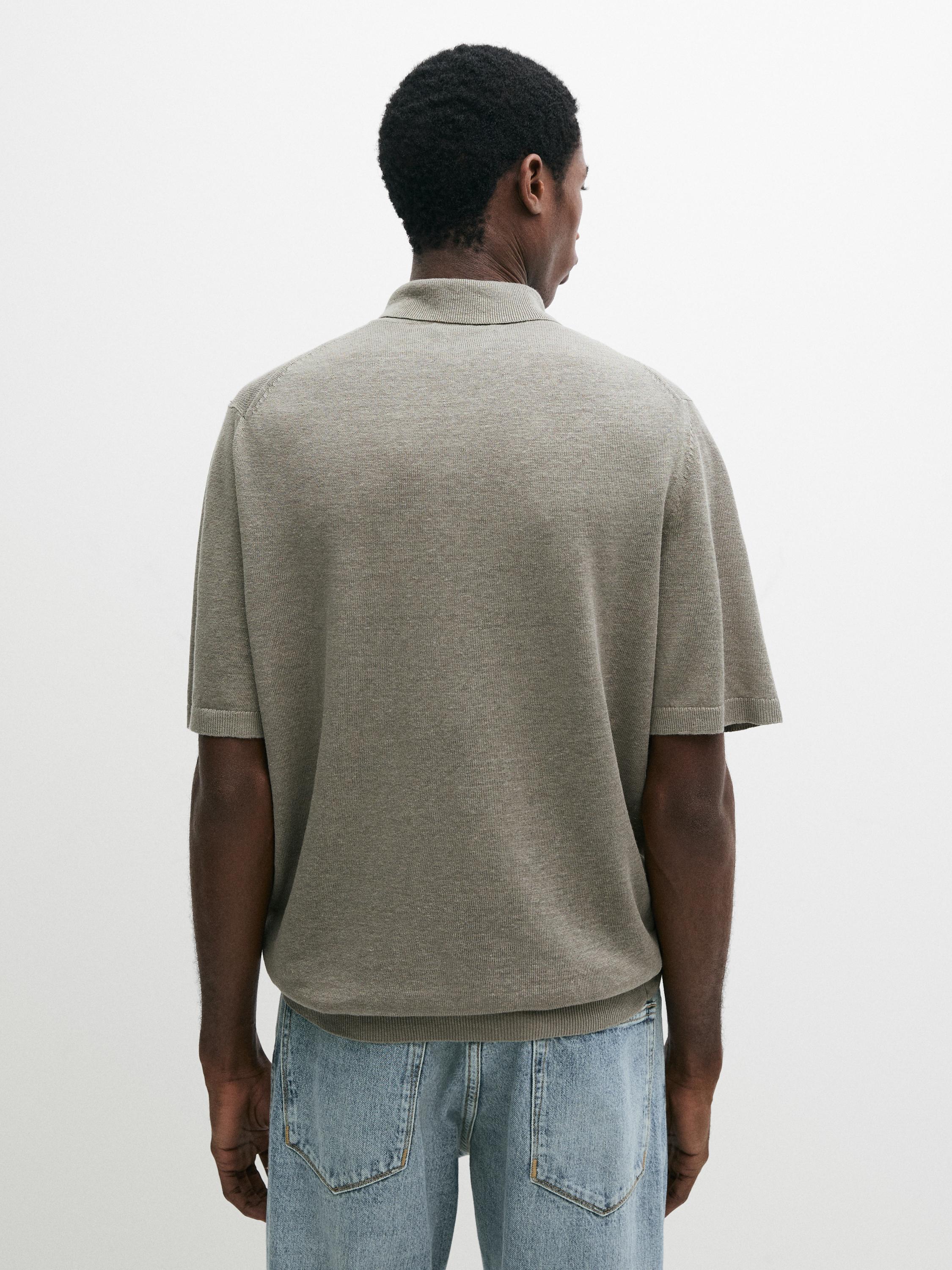 Linen knit polo sweater — MARINE GREEN