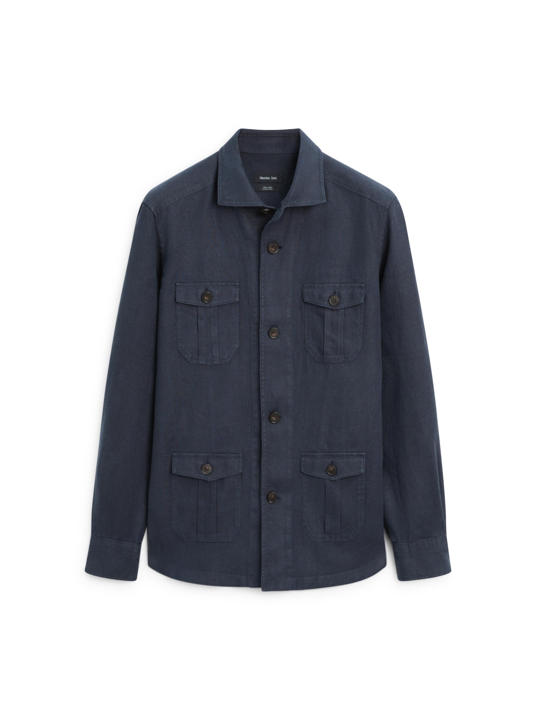 Heavy linen overshirt with pocket details — NAVY BLUE