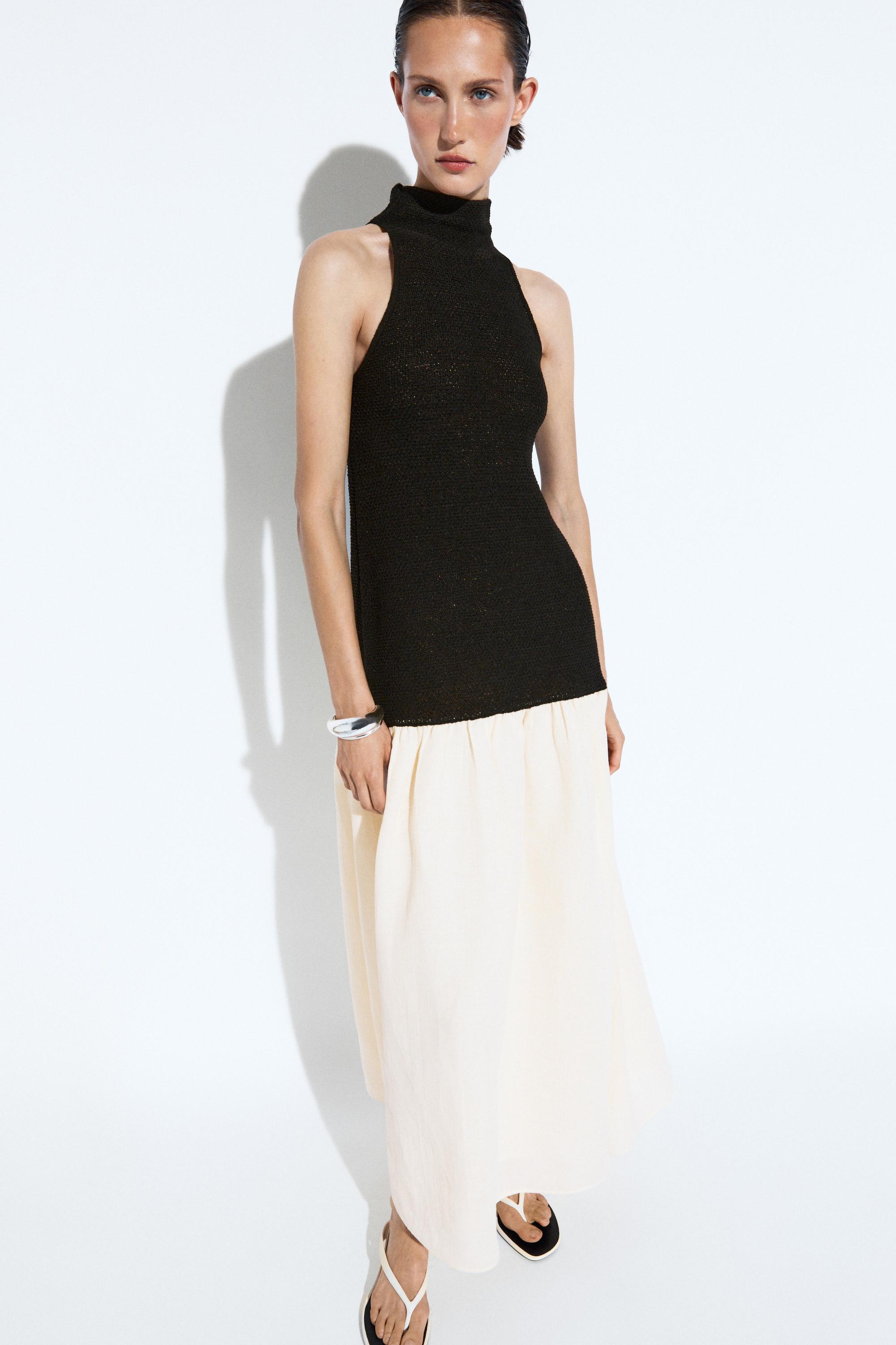 Combined midi dress — BLACK