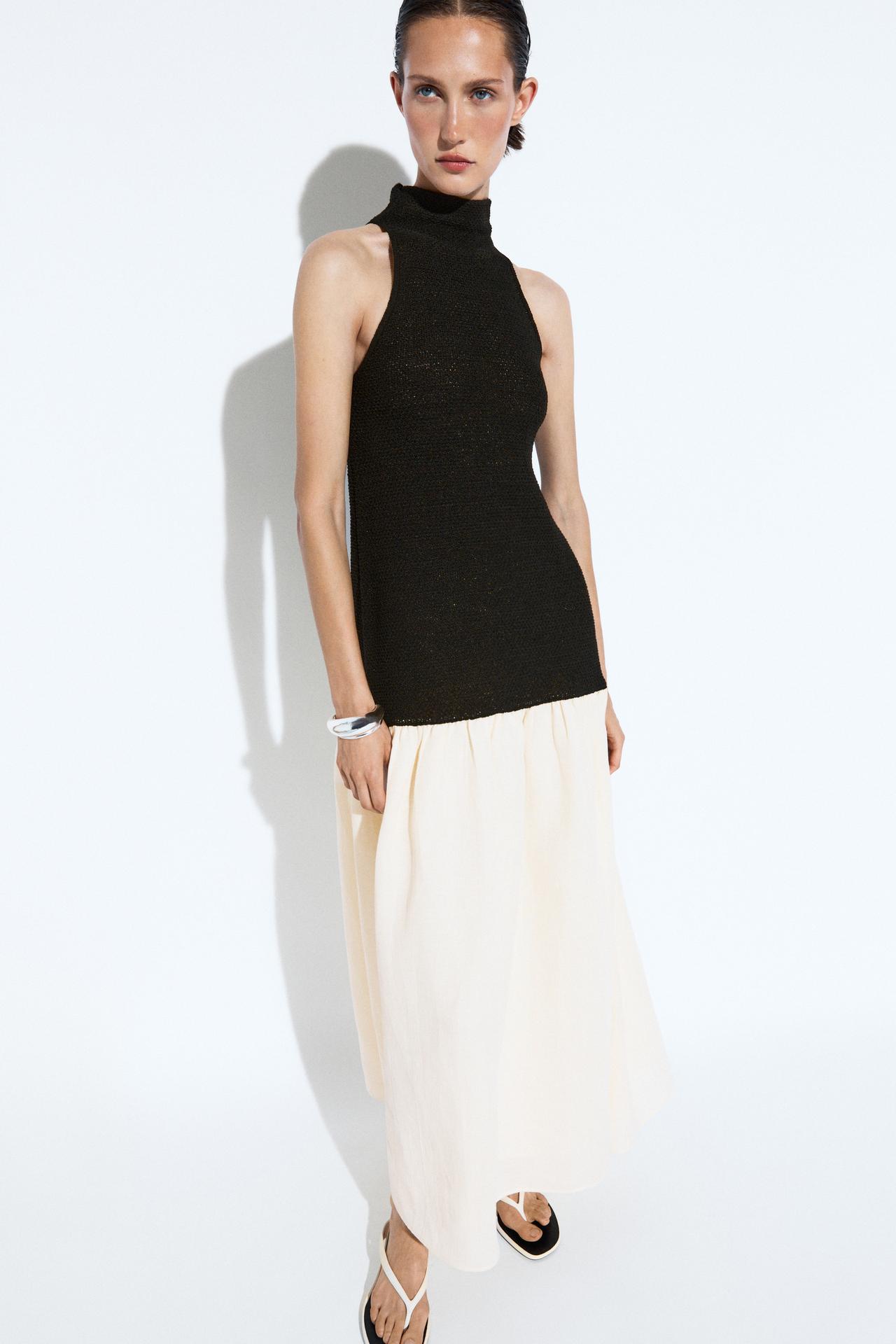 Combined midi dress — BLACK