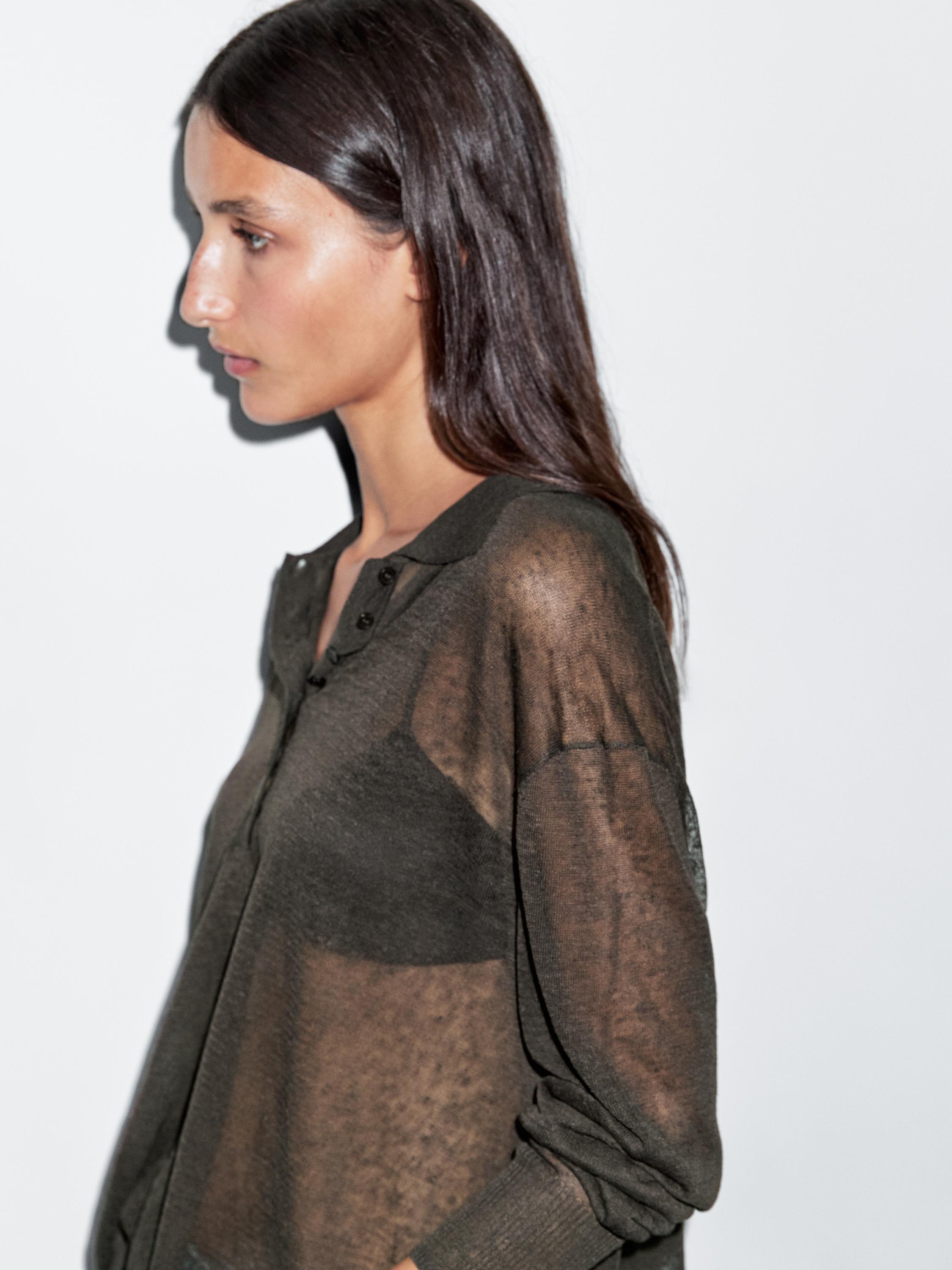Linen blend semi-sheer knit sweater