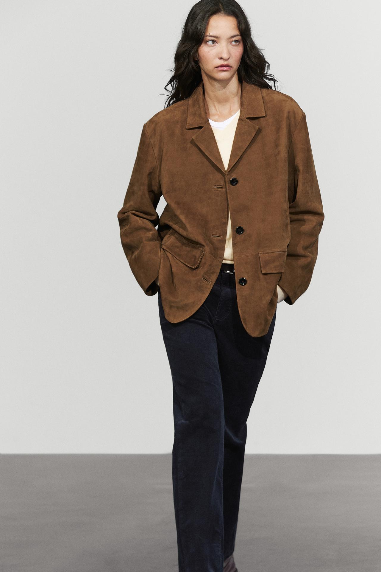 100% Suede lapel blazer — CAMEL