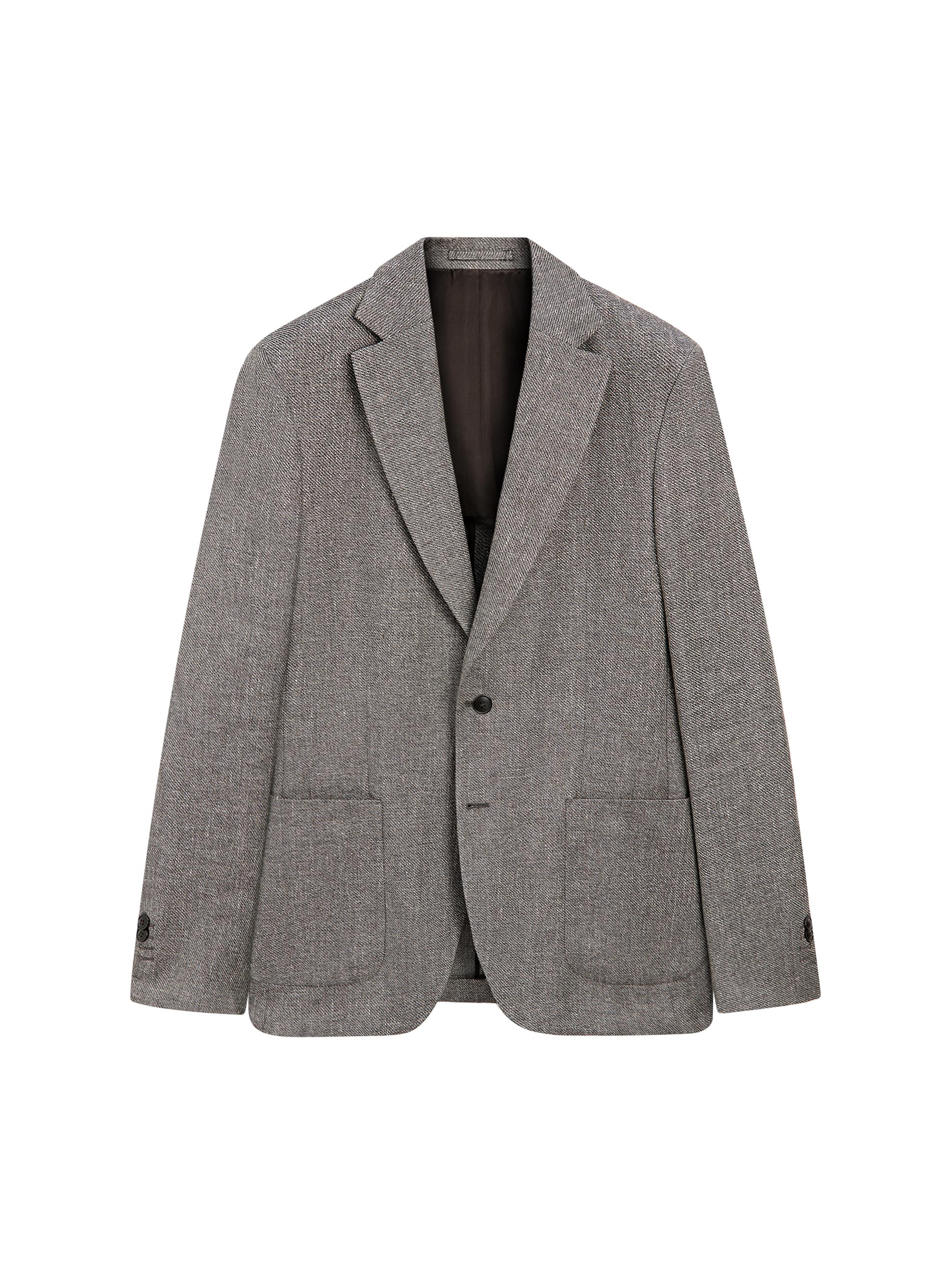 Tailored linen blend herringbone blazer — GREY MARL