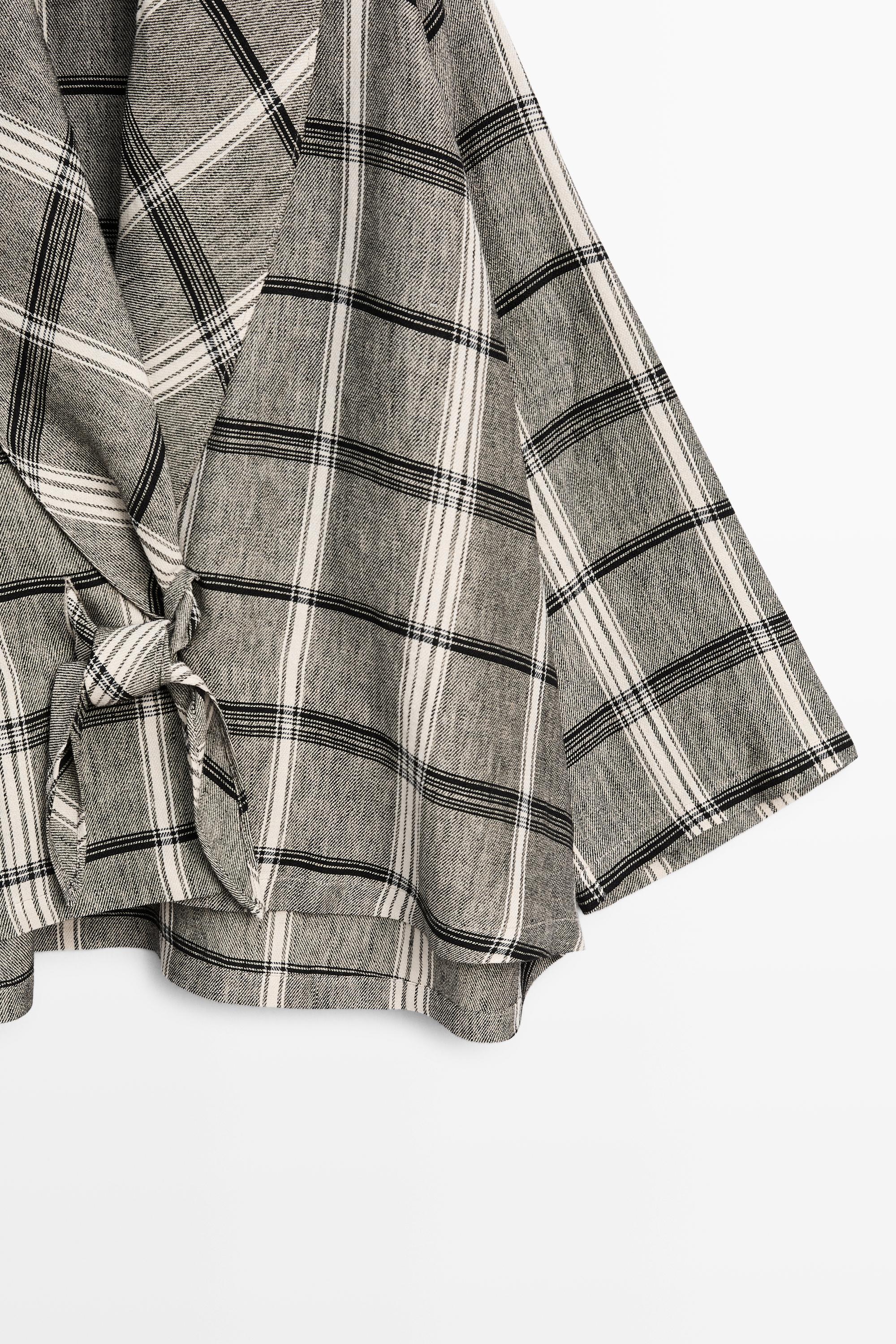 Check tie-detail overshirt — MEDIUM GREY