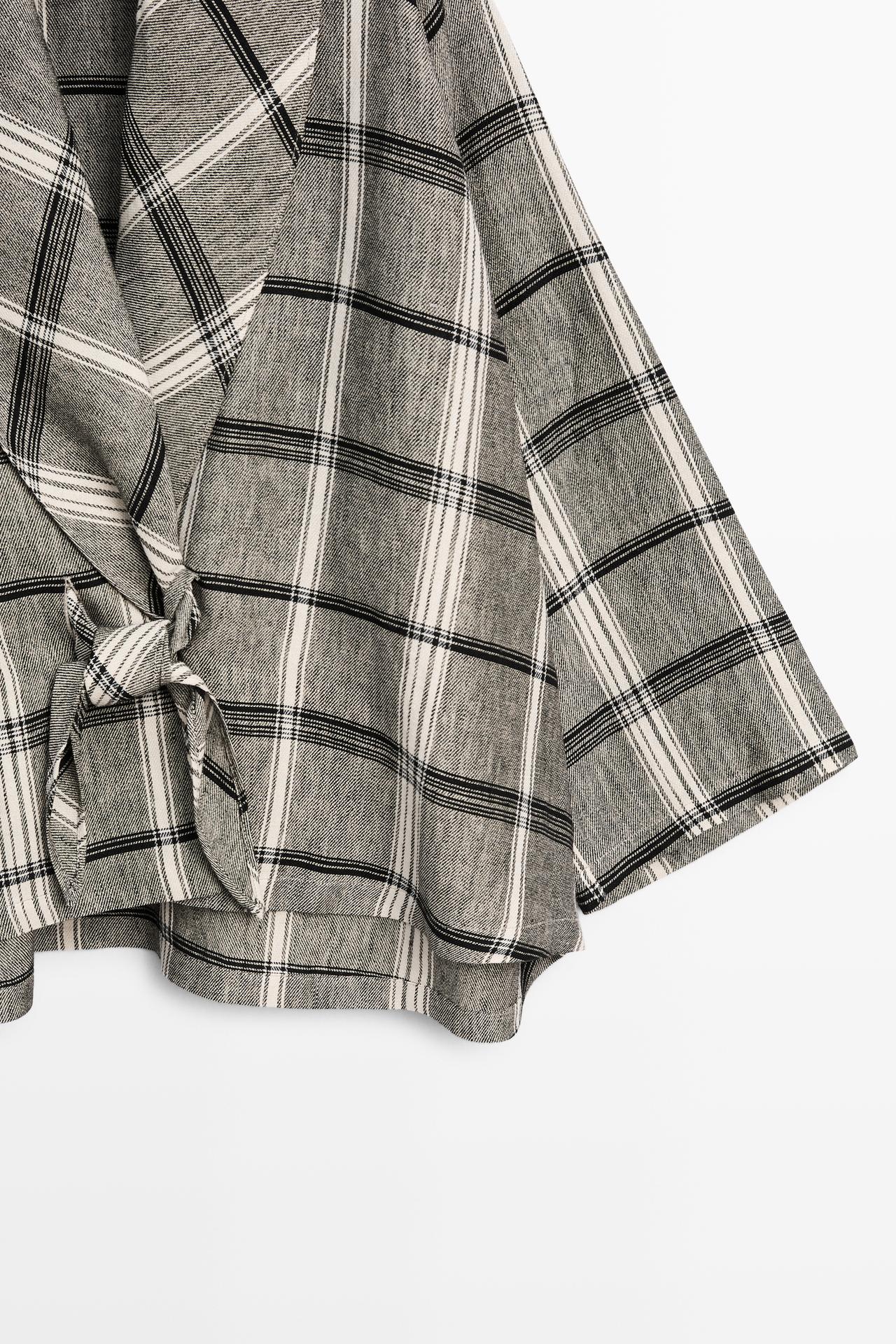 Check tie-detail overshirt — MEDIUM GREY