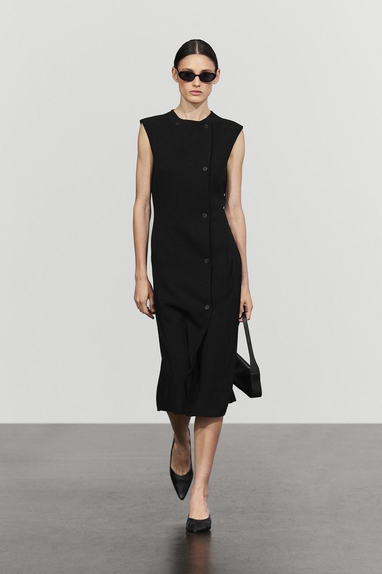Buttoned midi dress — BLACK
