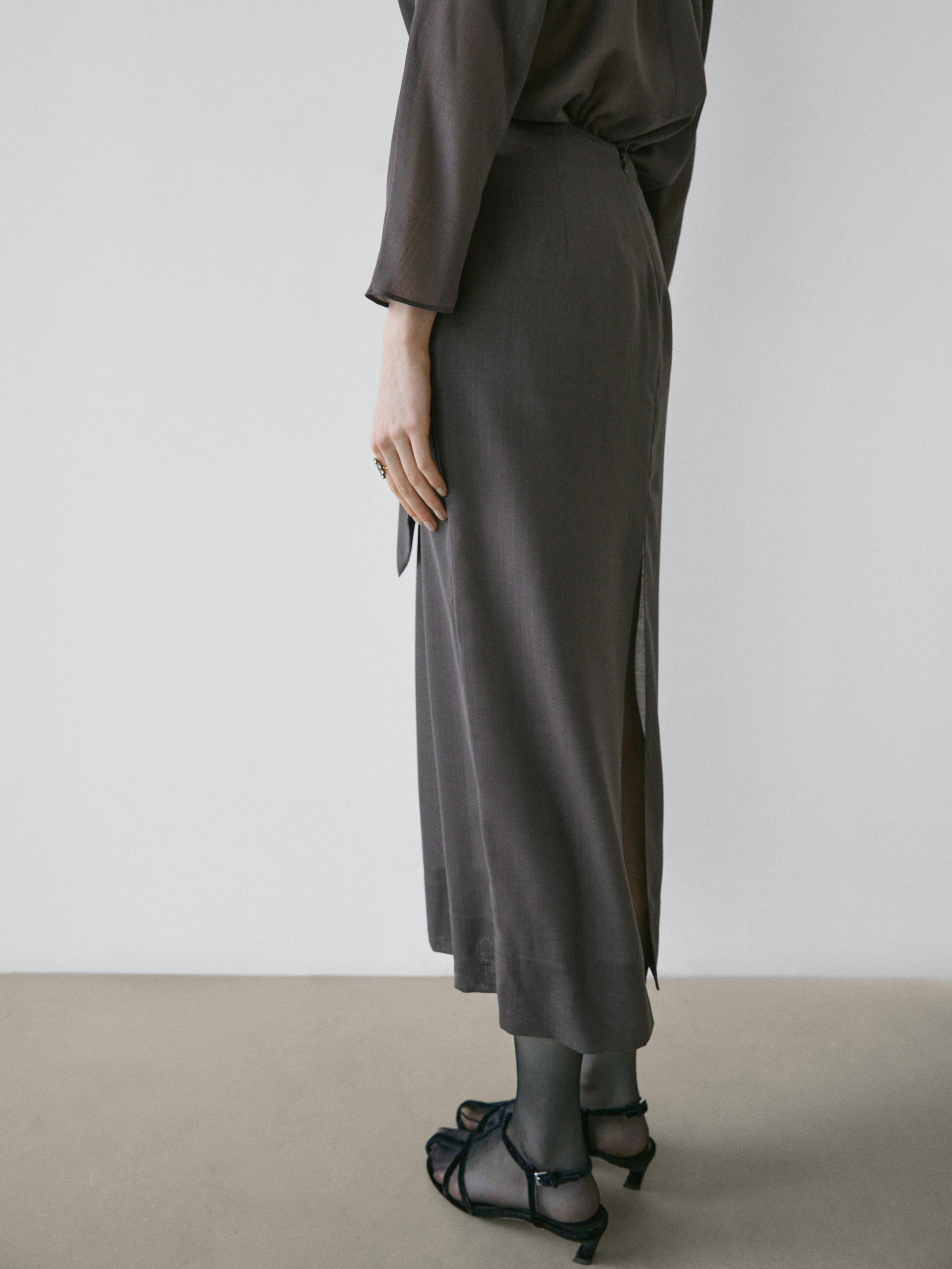 Straight midi skirt with sheer detail - STUDIO — GREY