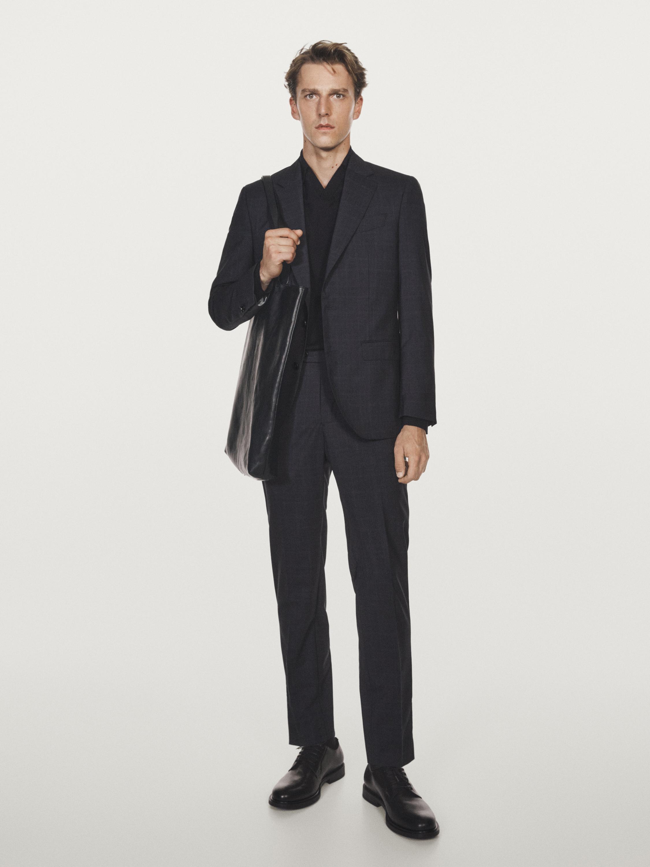 100% wool check suit trousers