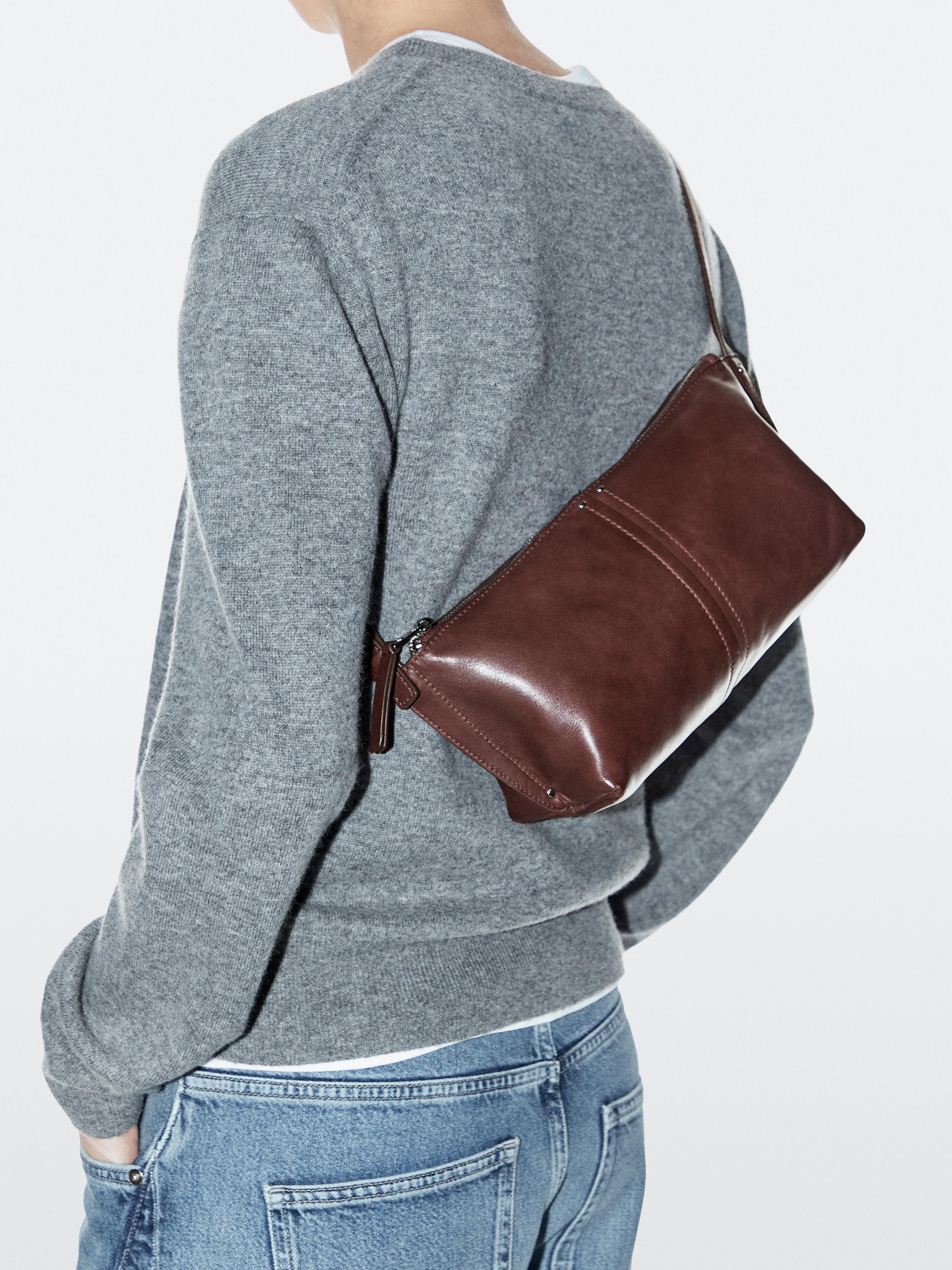 Nappa leather shoulder bag — BURGUNDY