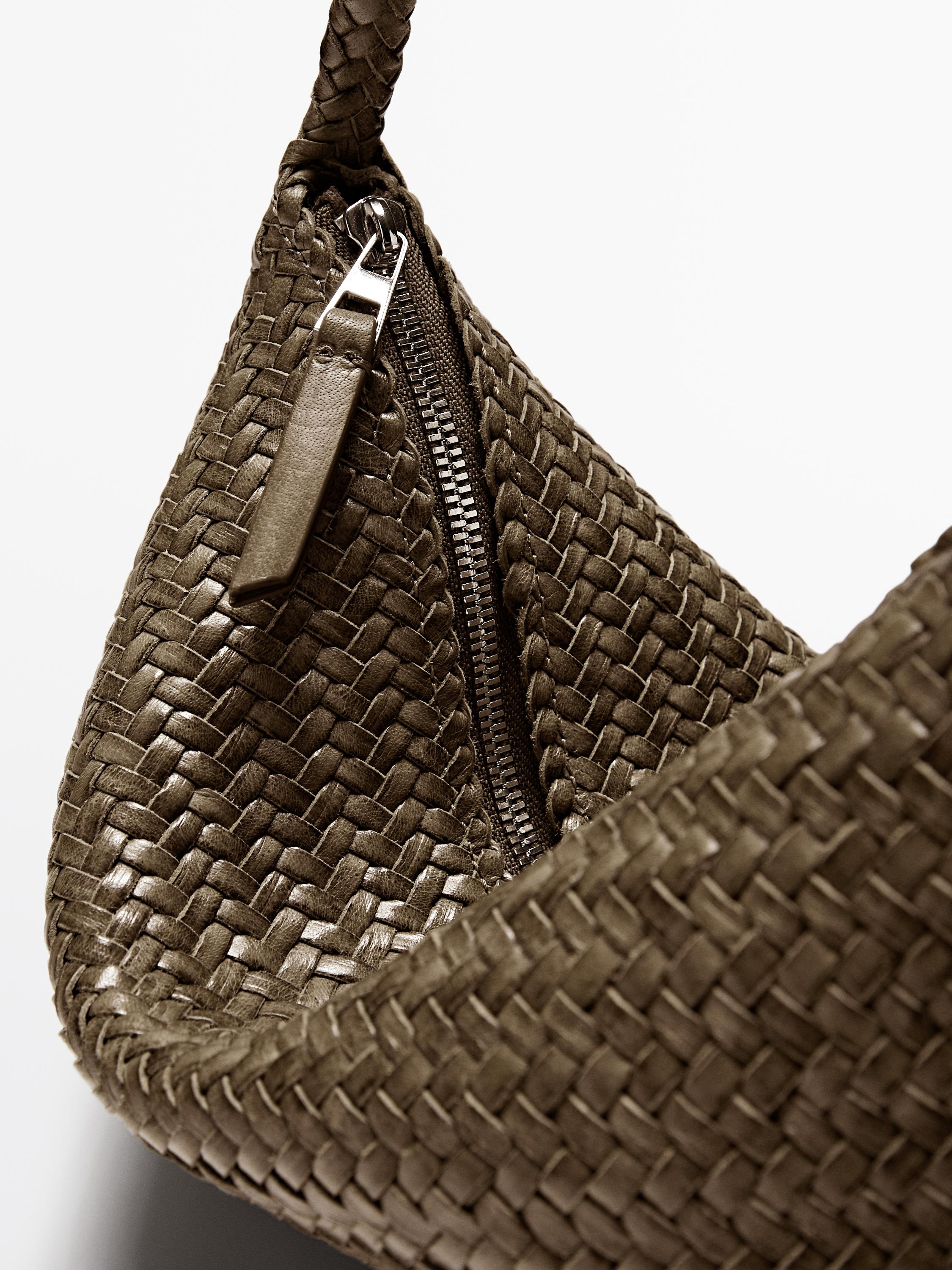 Small braided leather shoulder bag — KHAKI