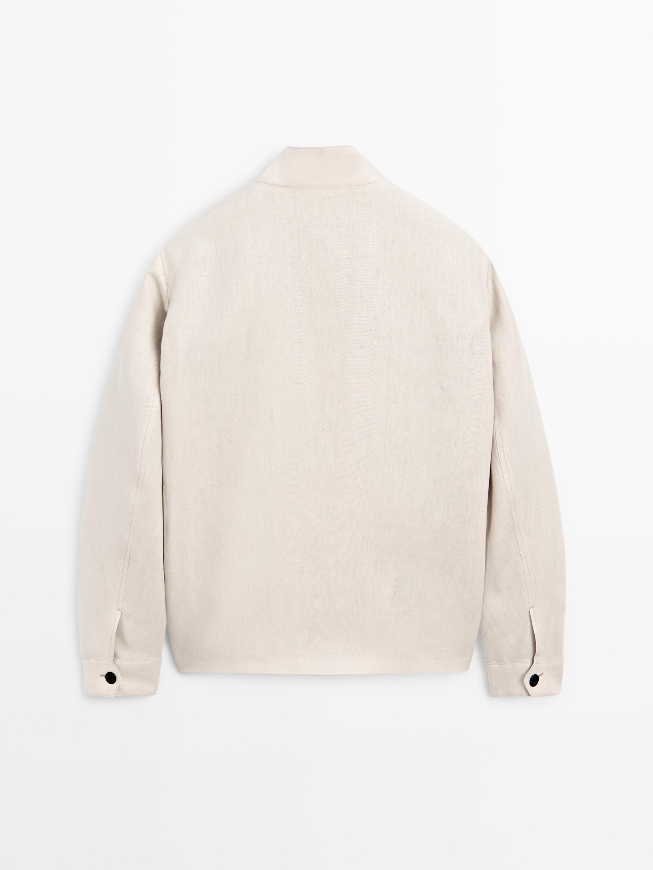 100% linen jacket with pockets — BEIGE