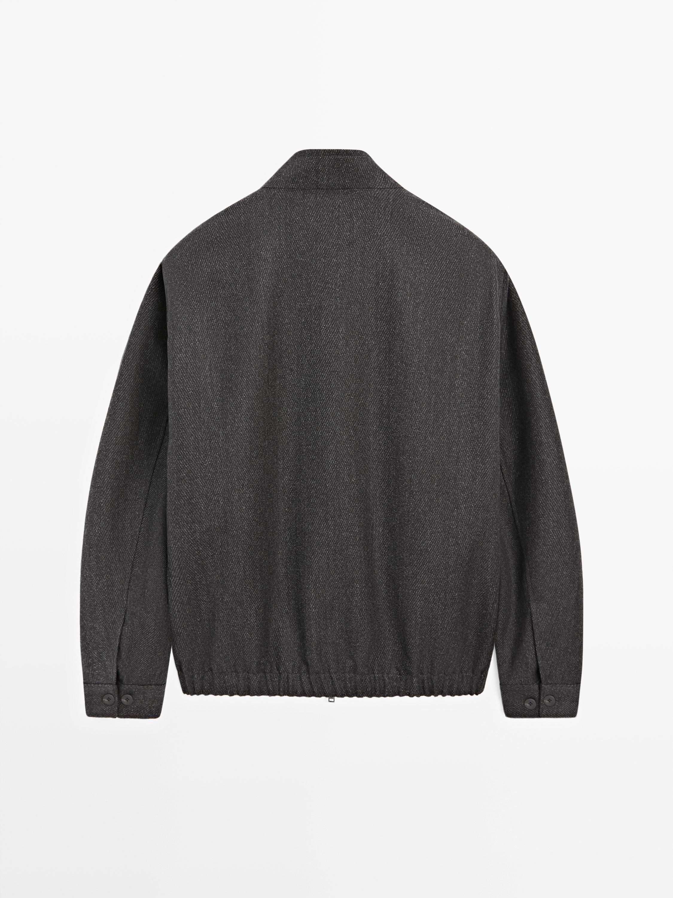 100% wool herringbone bomber jacket — GREY