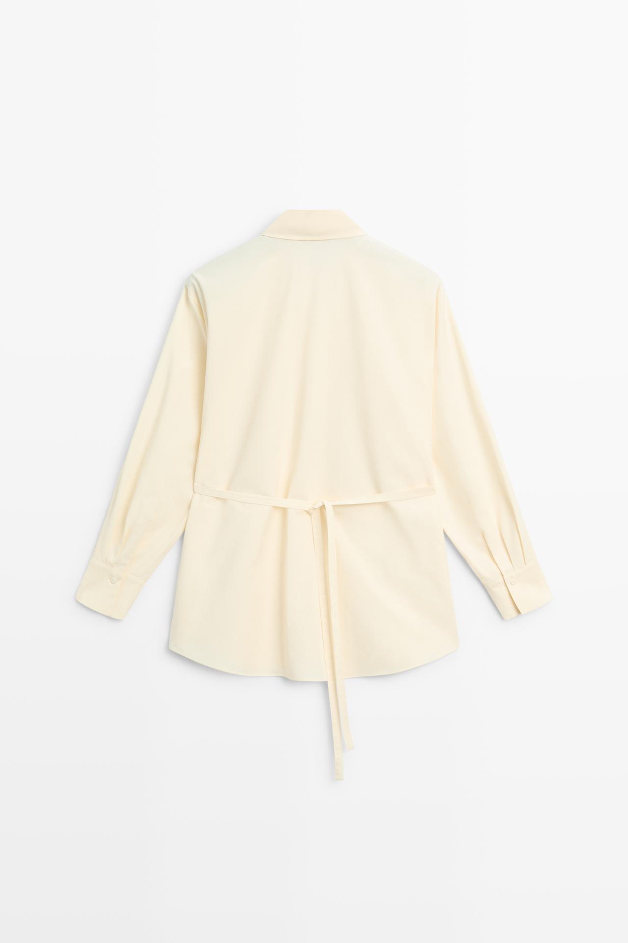 Flowing cotton shirt with belt detail — CREAM