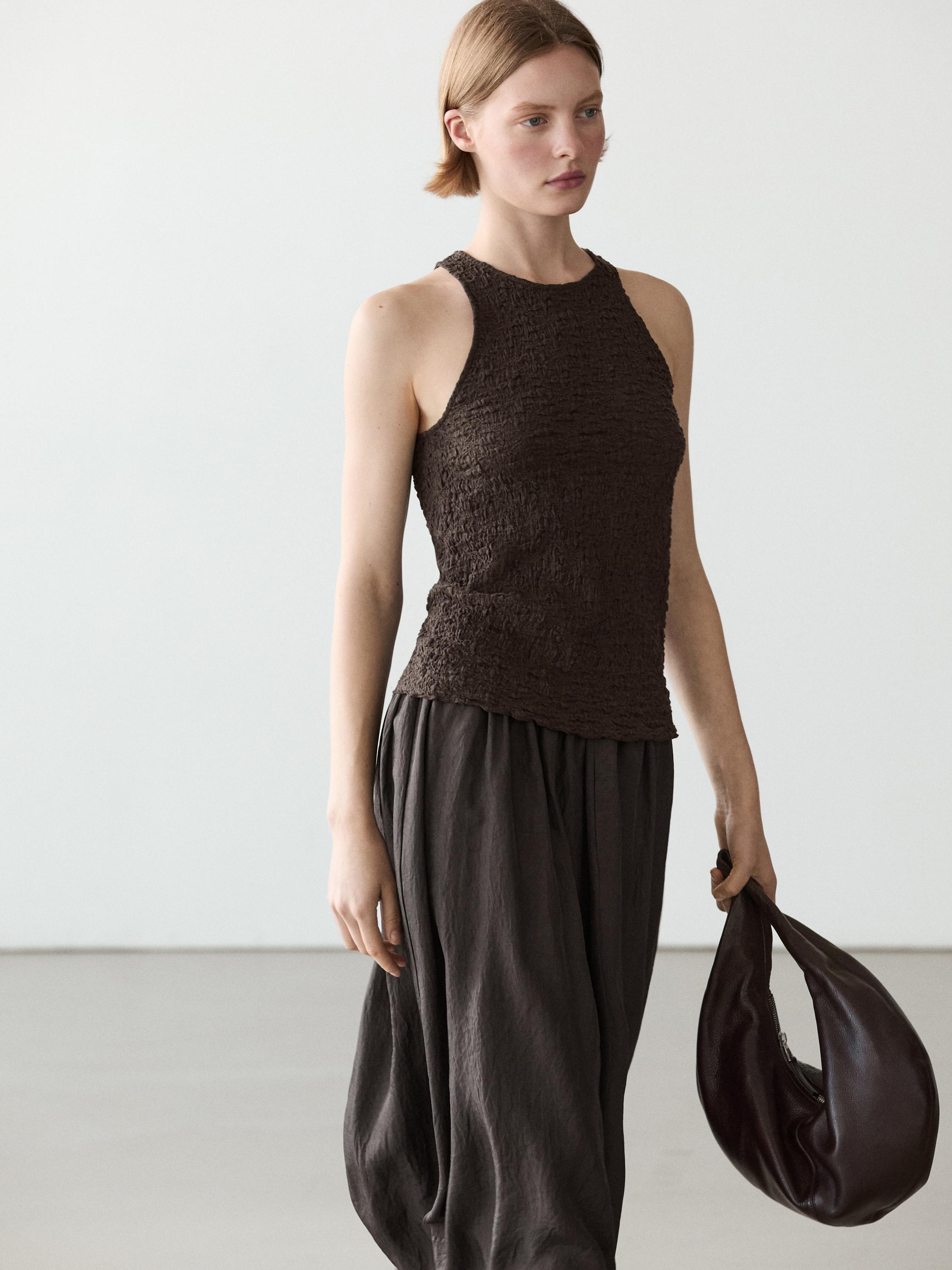 Textured halter top — BROWN