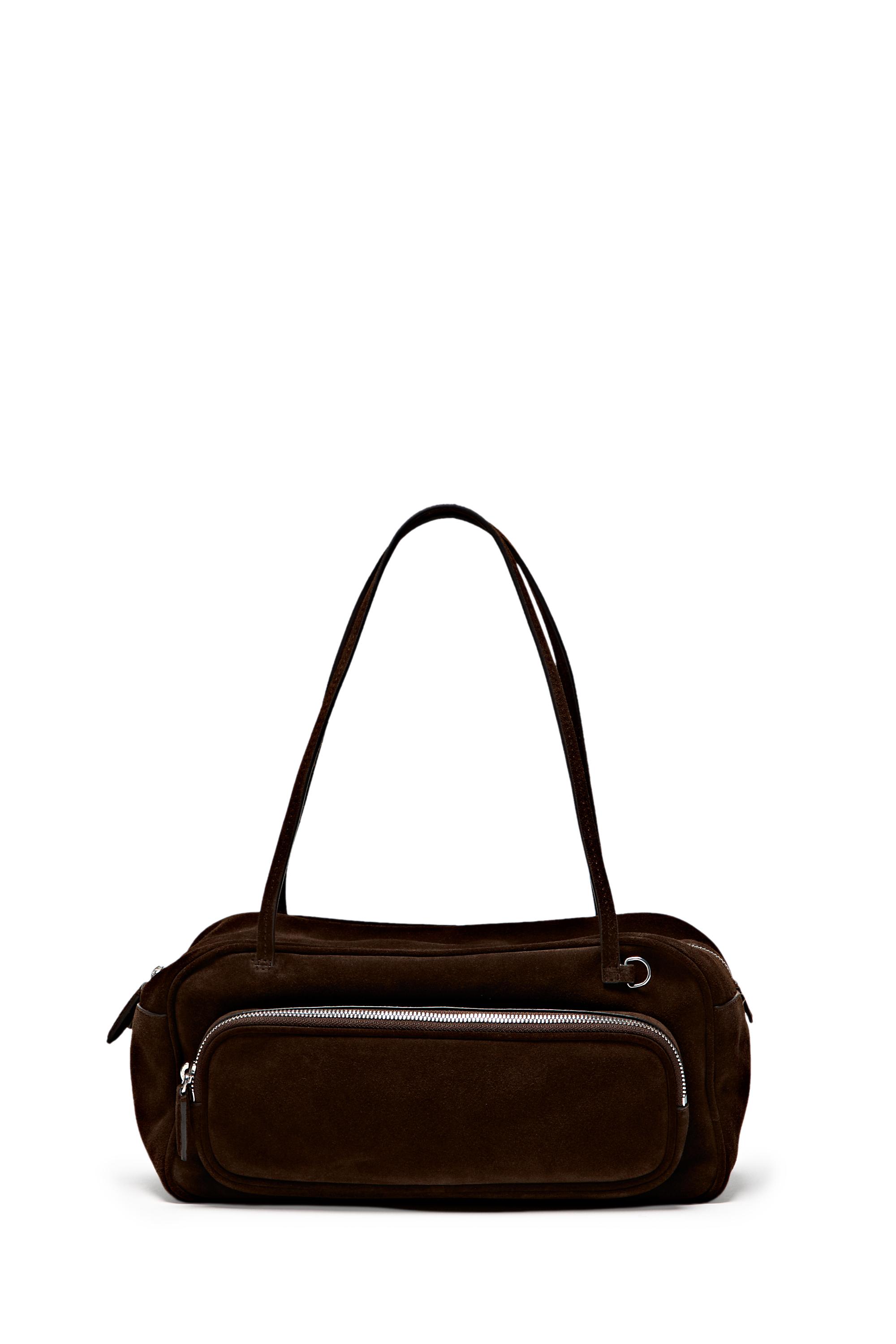 Medium split suede bowling bag — MINK