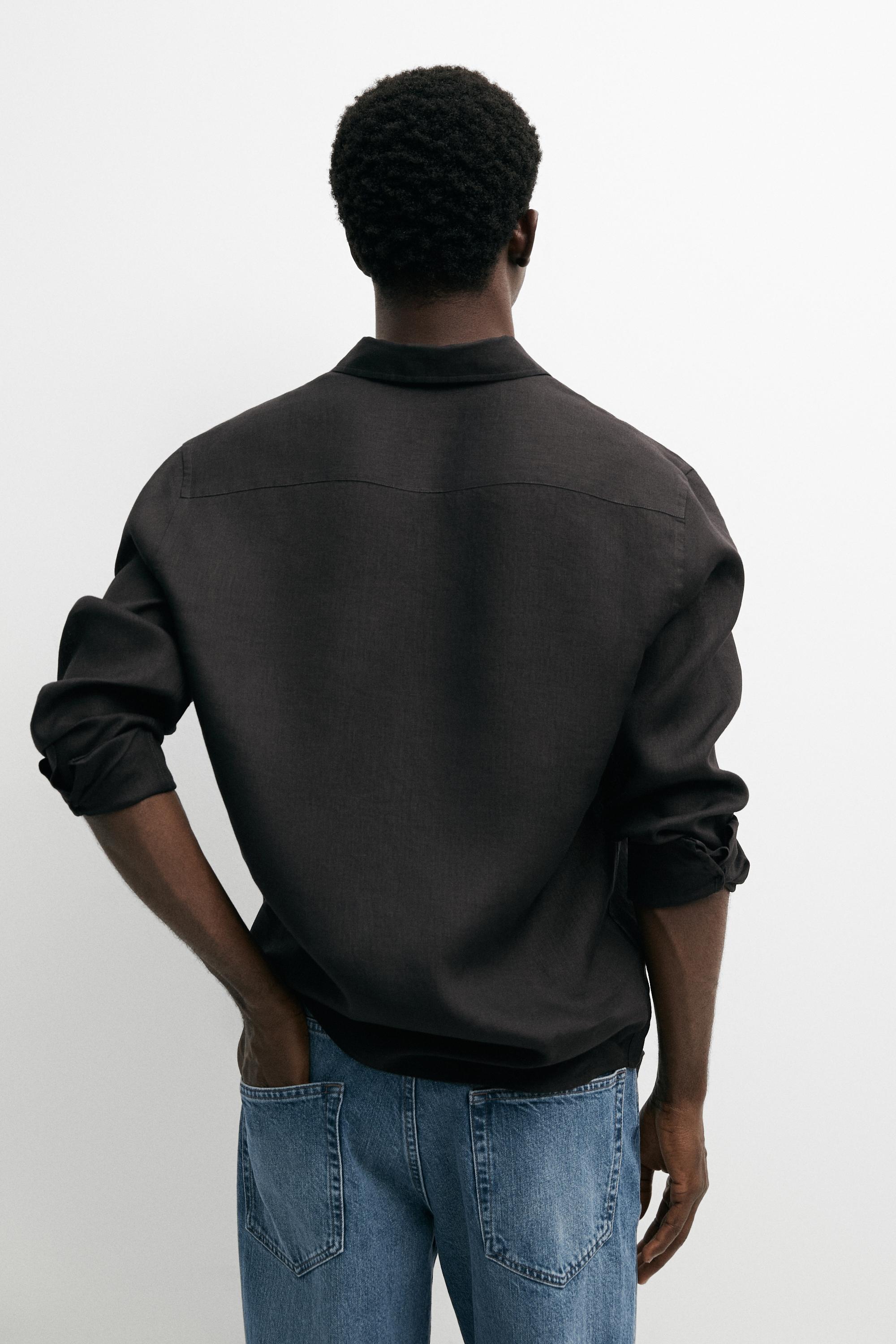 100% linen slim fit shirt — BLACK