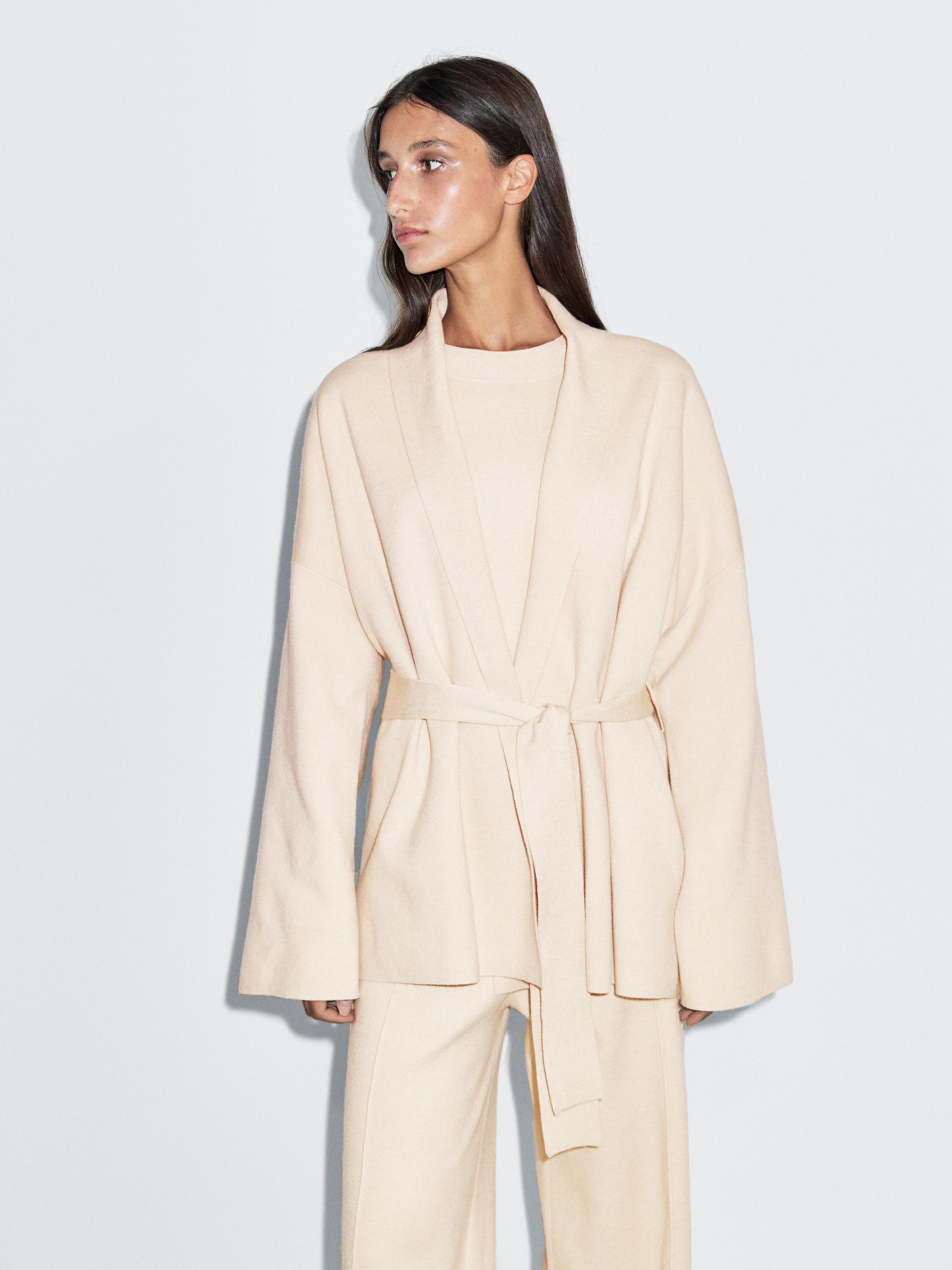 Knit cardigan with belt