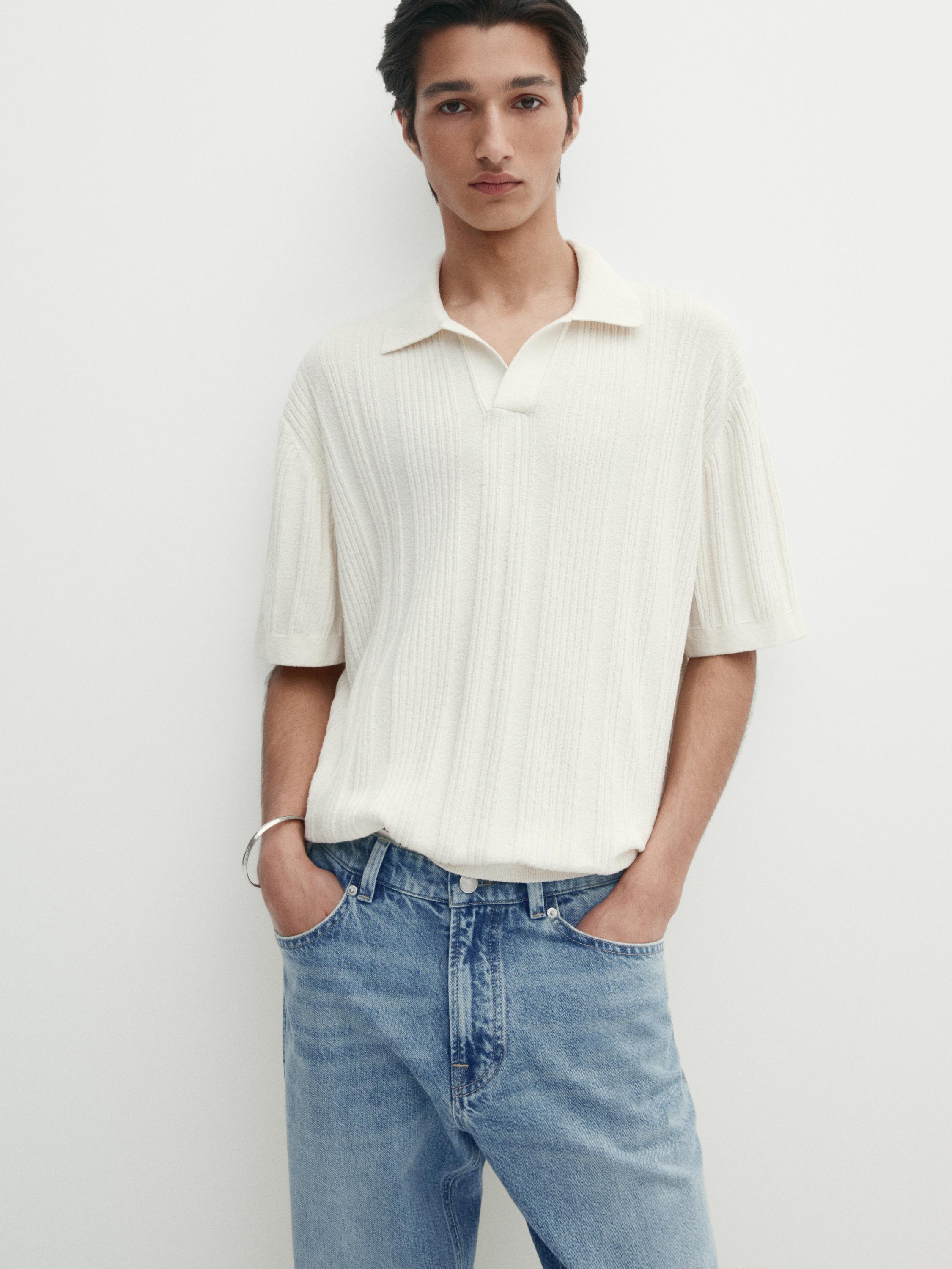 Short sleeve ribbed knit polo shirt