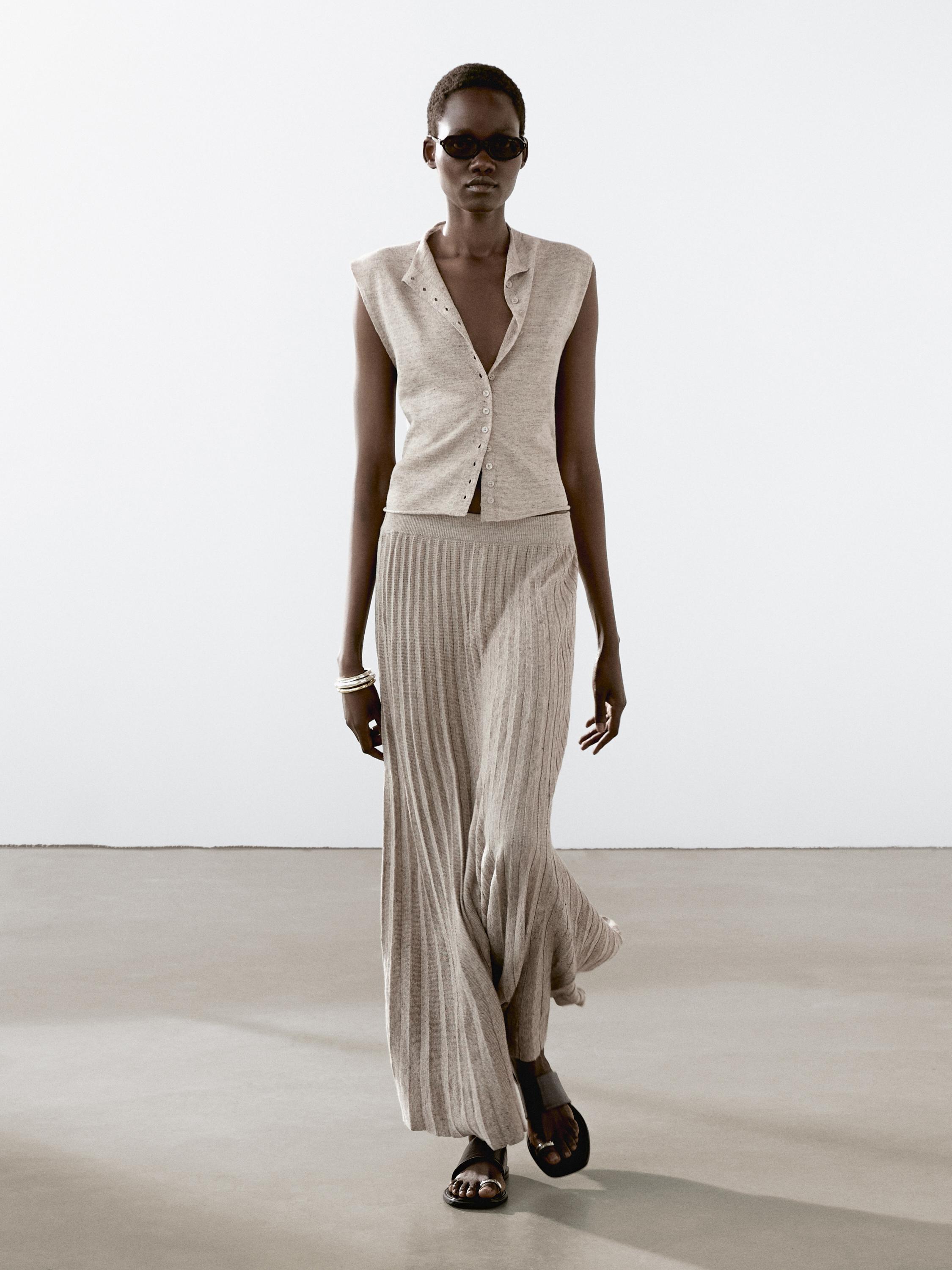 Jupe midi chinée lin mélangé