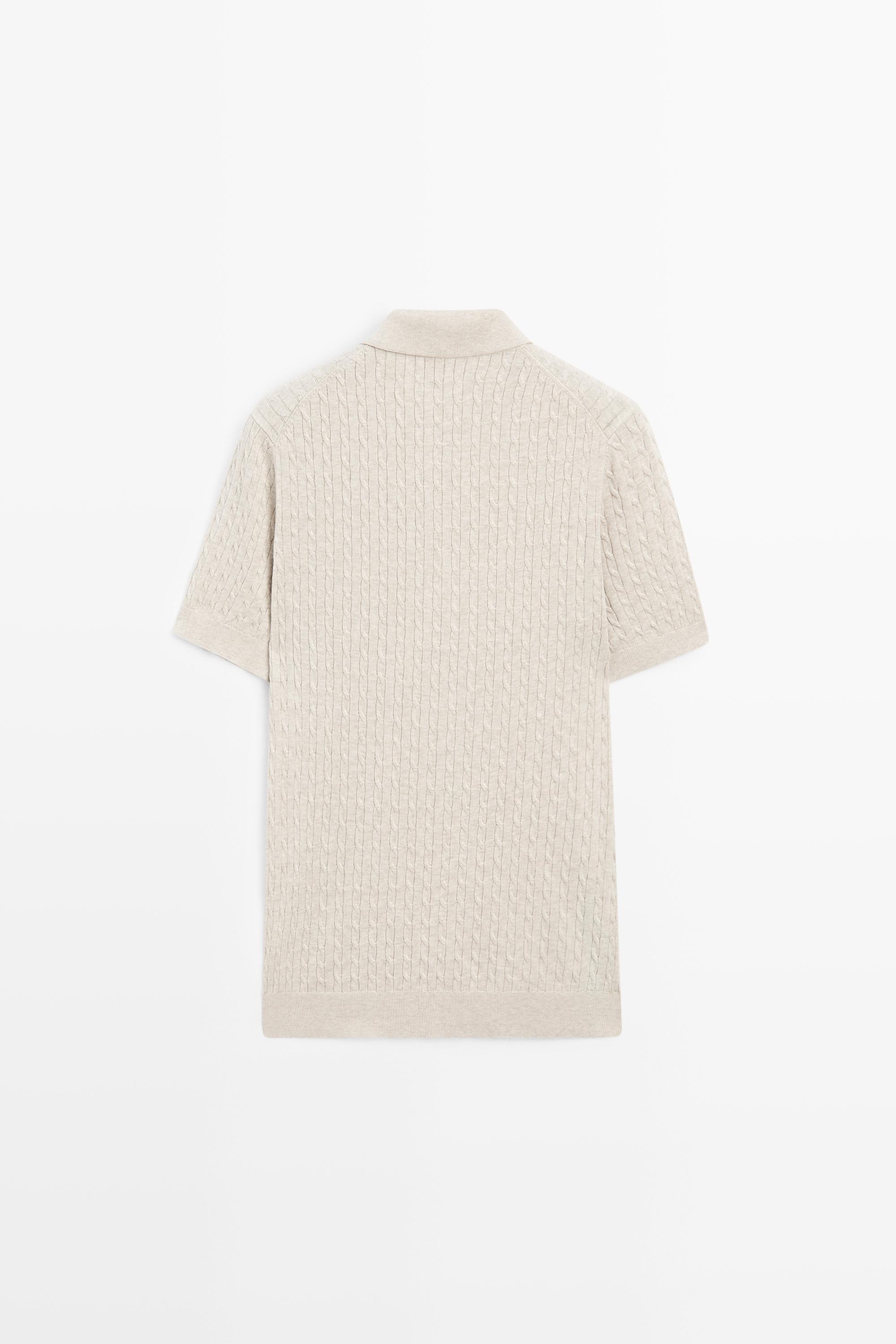 100% cotton cable-knit polo shirt — BEIGE