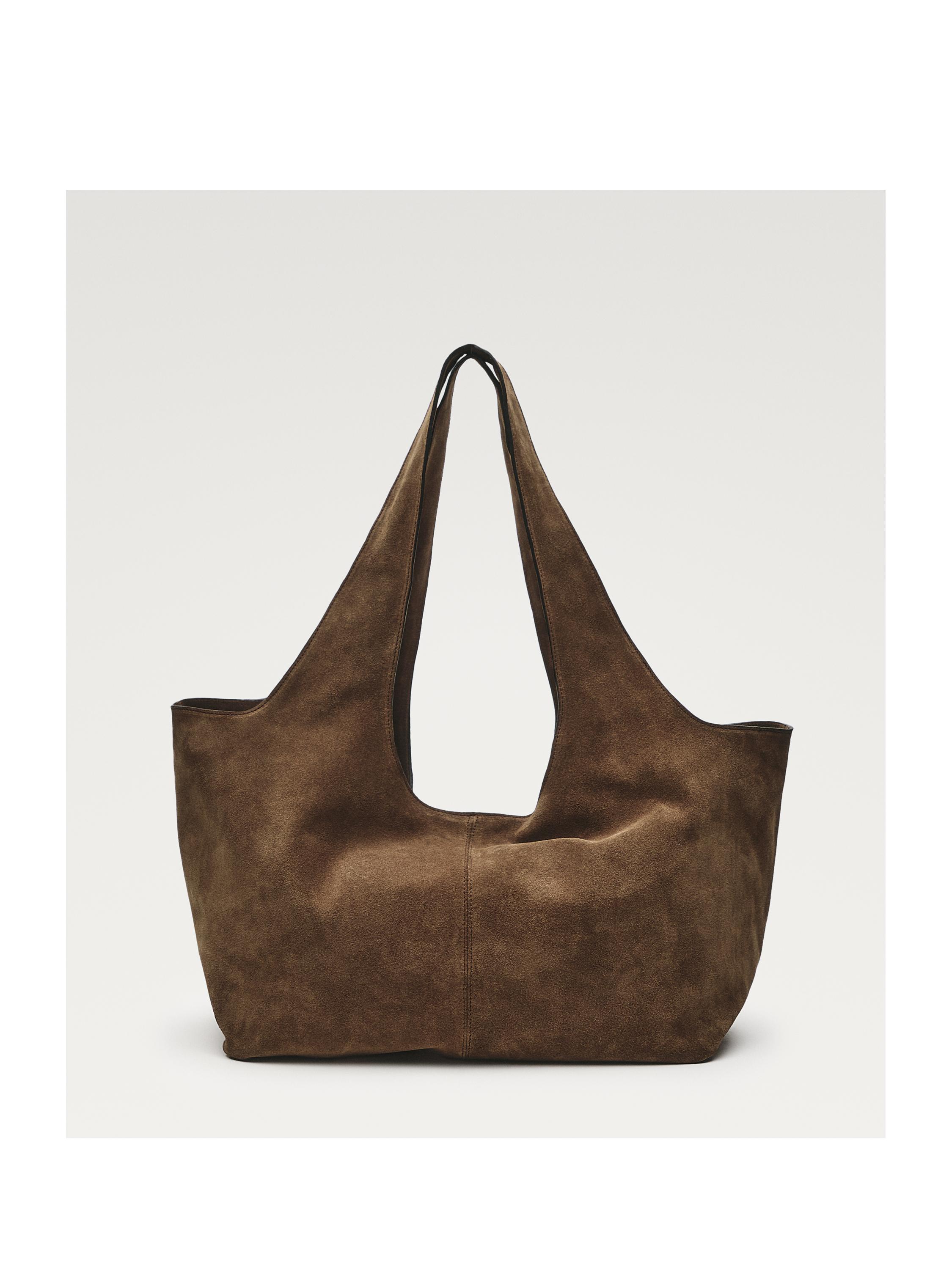 Split leather maxi tote bag — ECRU
