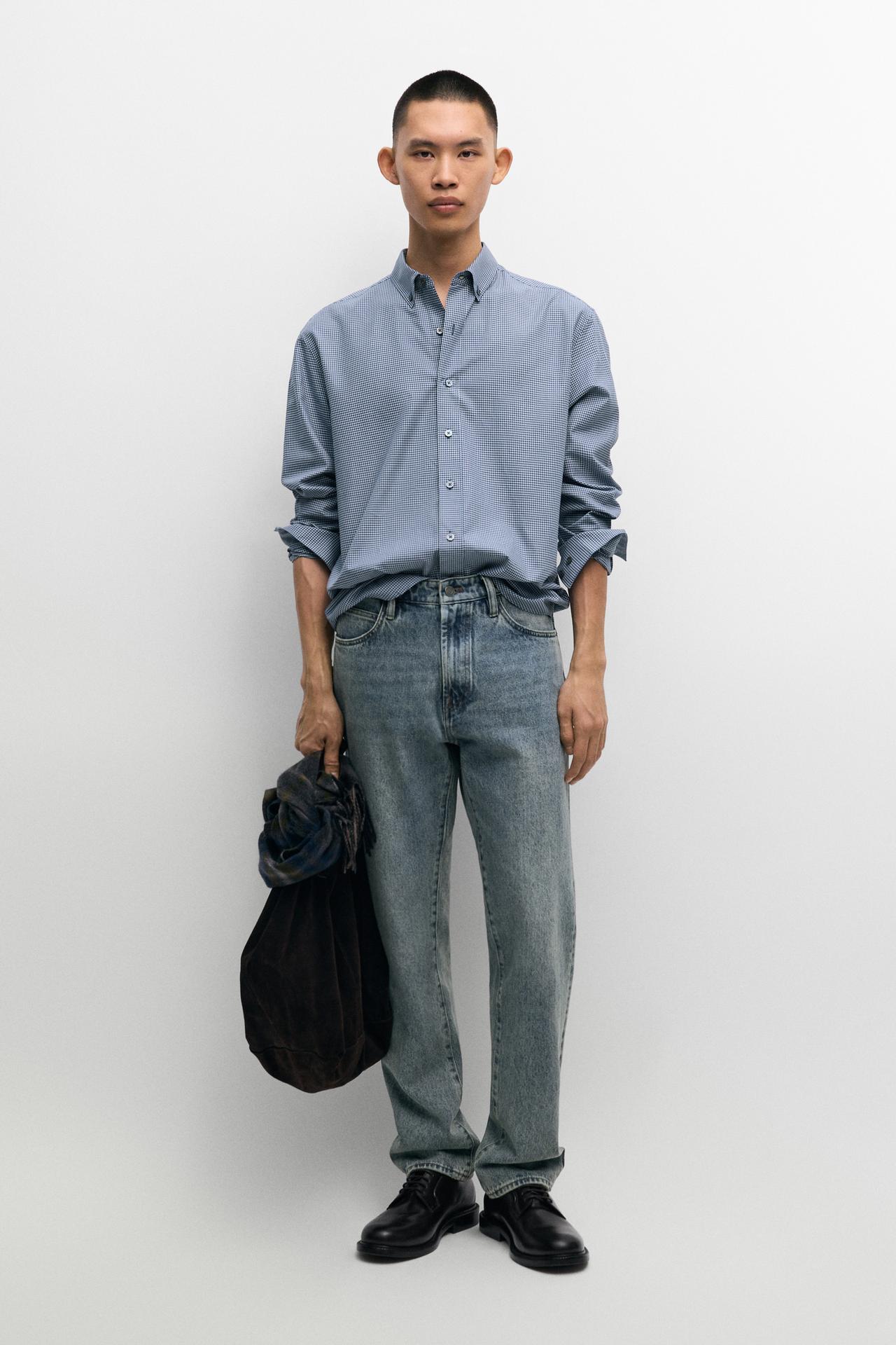 Regular fit micro-check shirt — DEEP BLUE