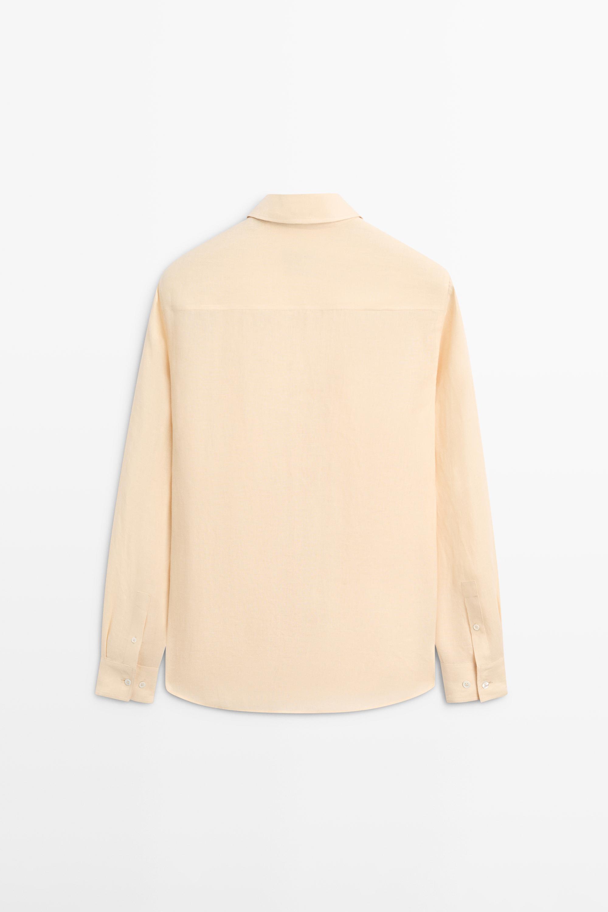 Regular fit 100% linen shirt with pockets — YELLOW