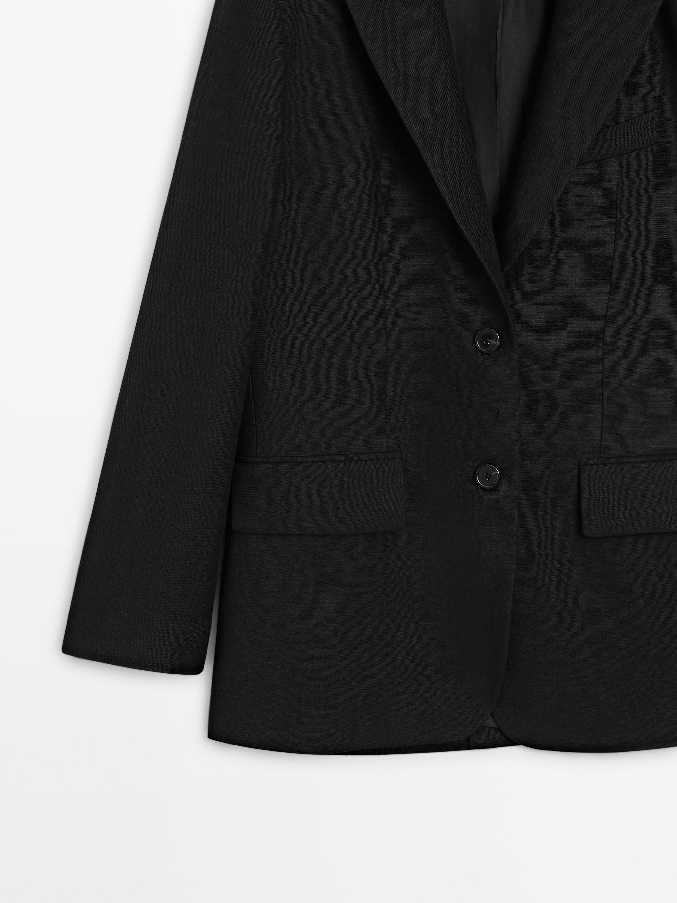 100% linen blazer with pockets — BLACK