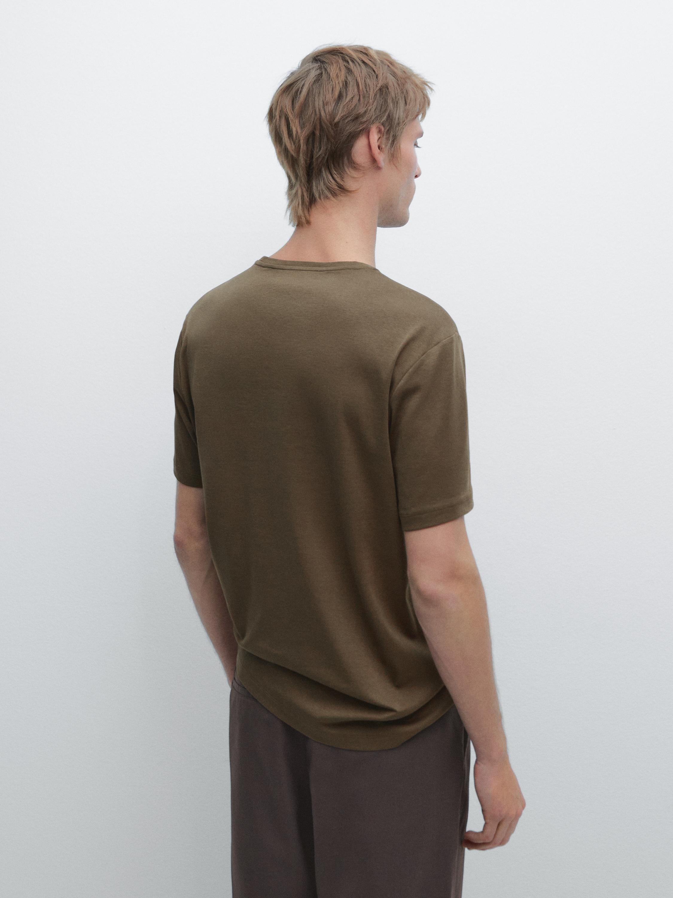 Short sleeve cotton blend T-shirt — MEDIUM KHAKI