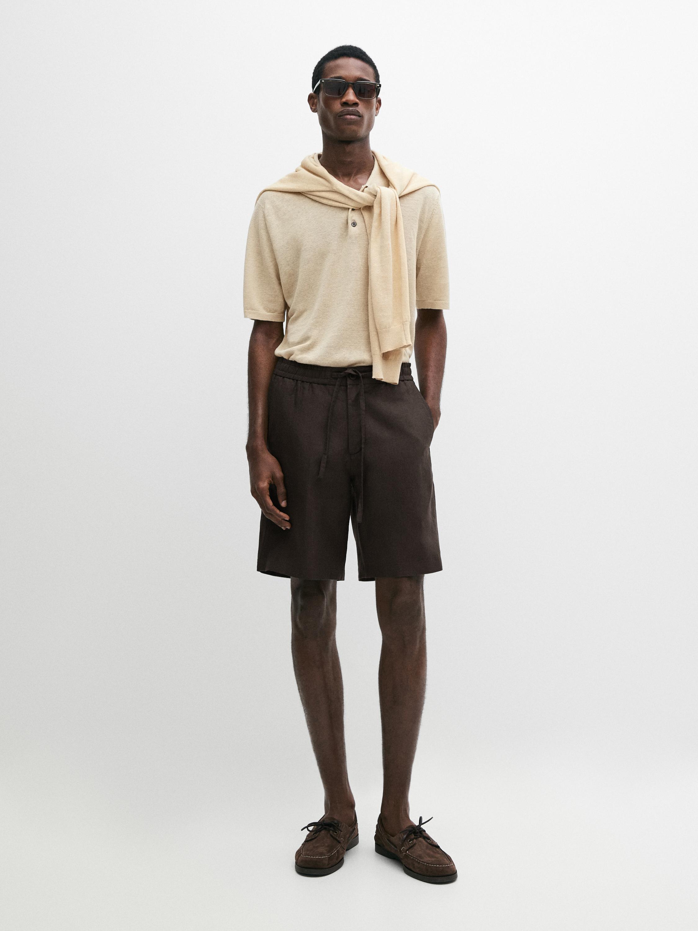 100% linen short Bermuda shorts