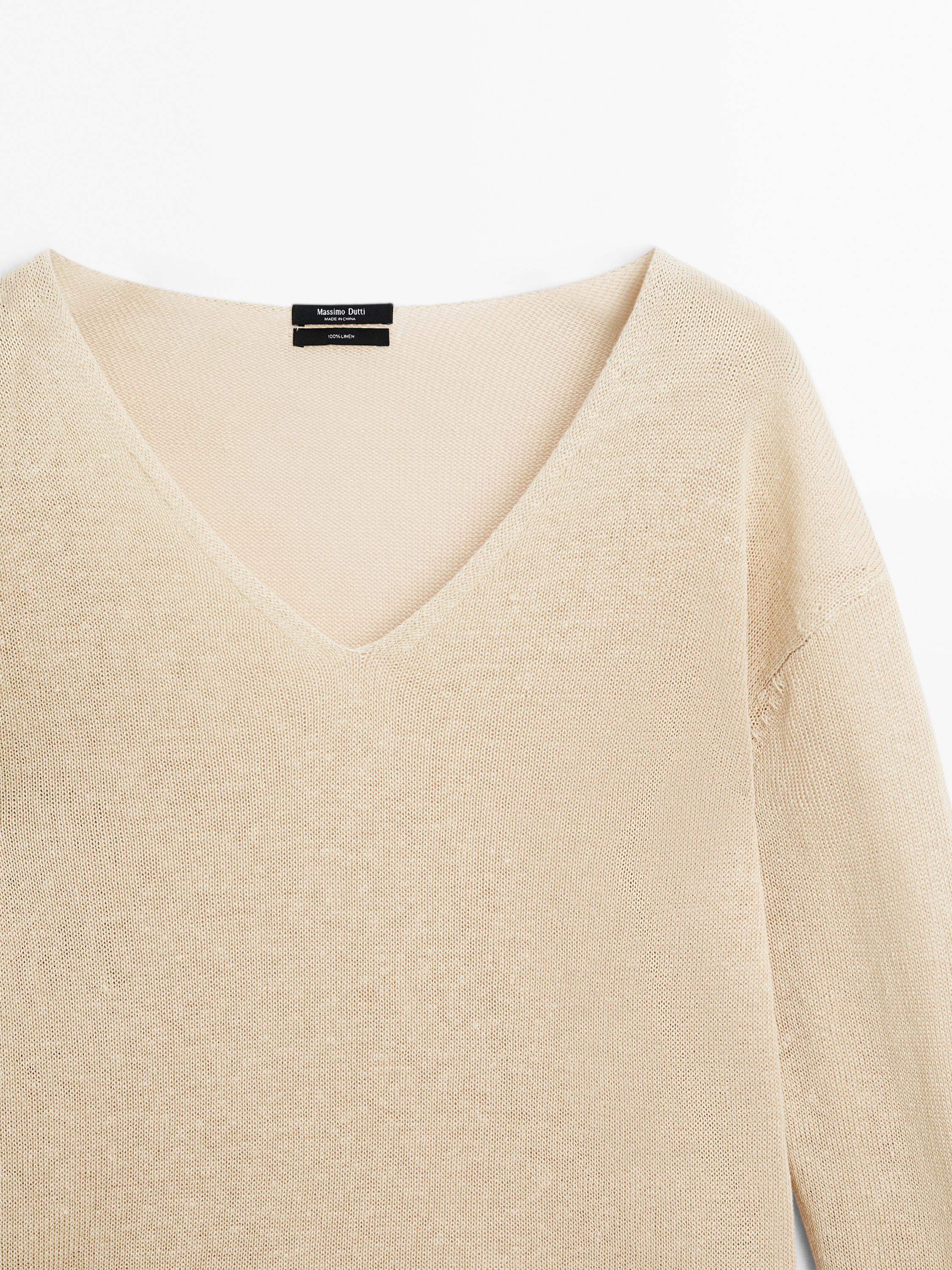 100% linen long sleeve knit sweater
