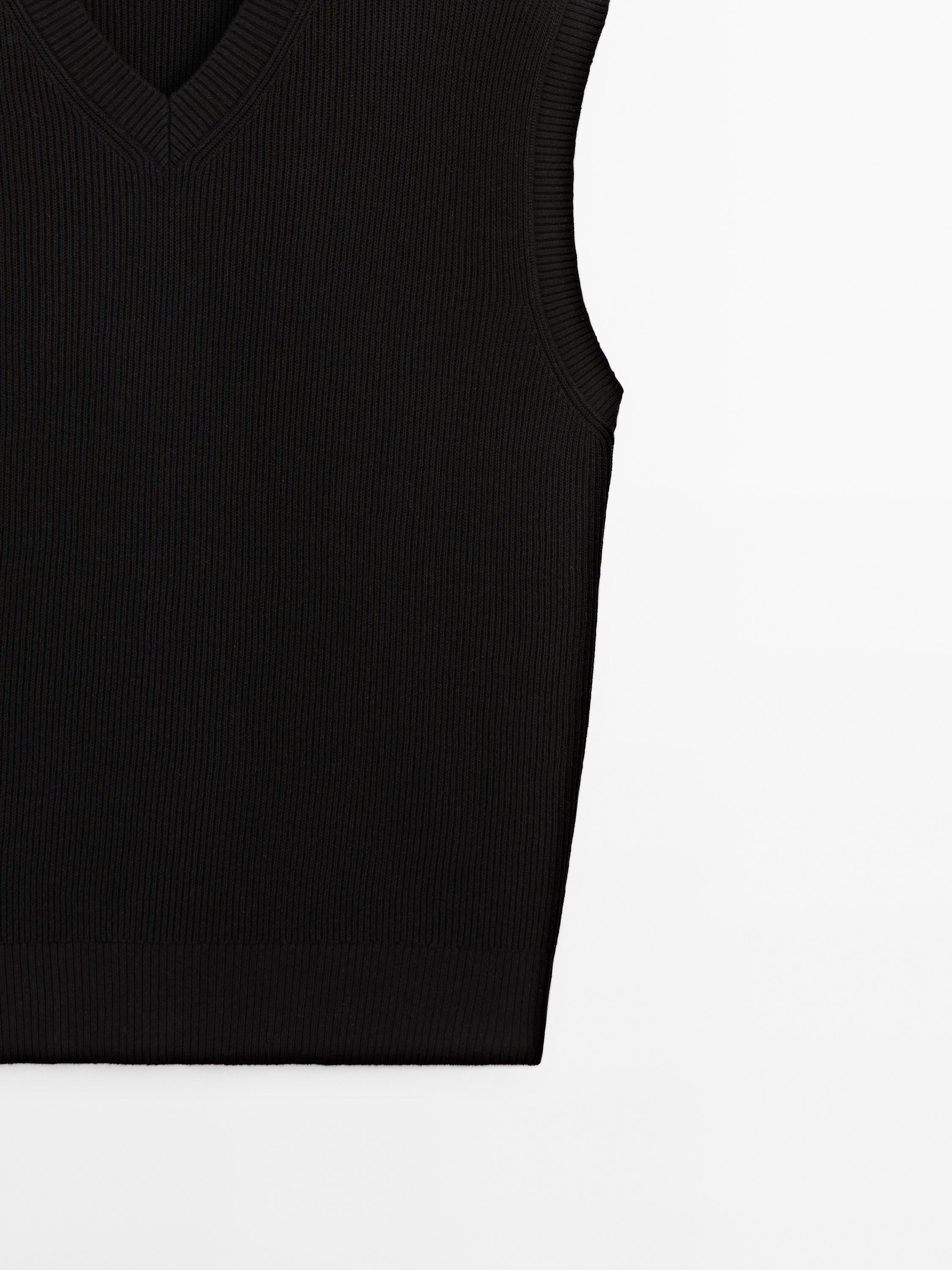 Veste sans manches à col en V en lin mélangé