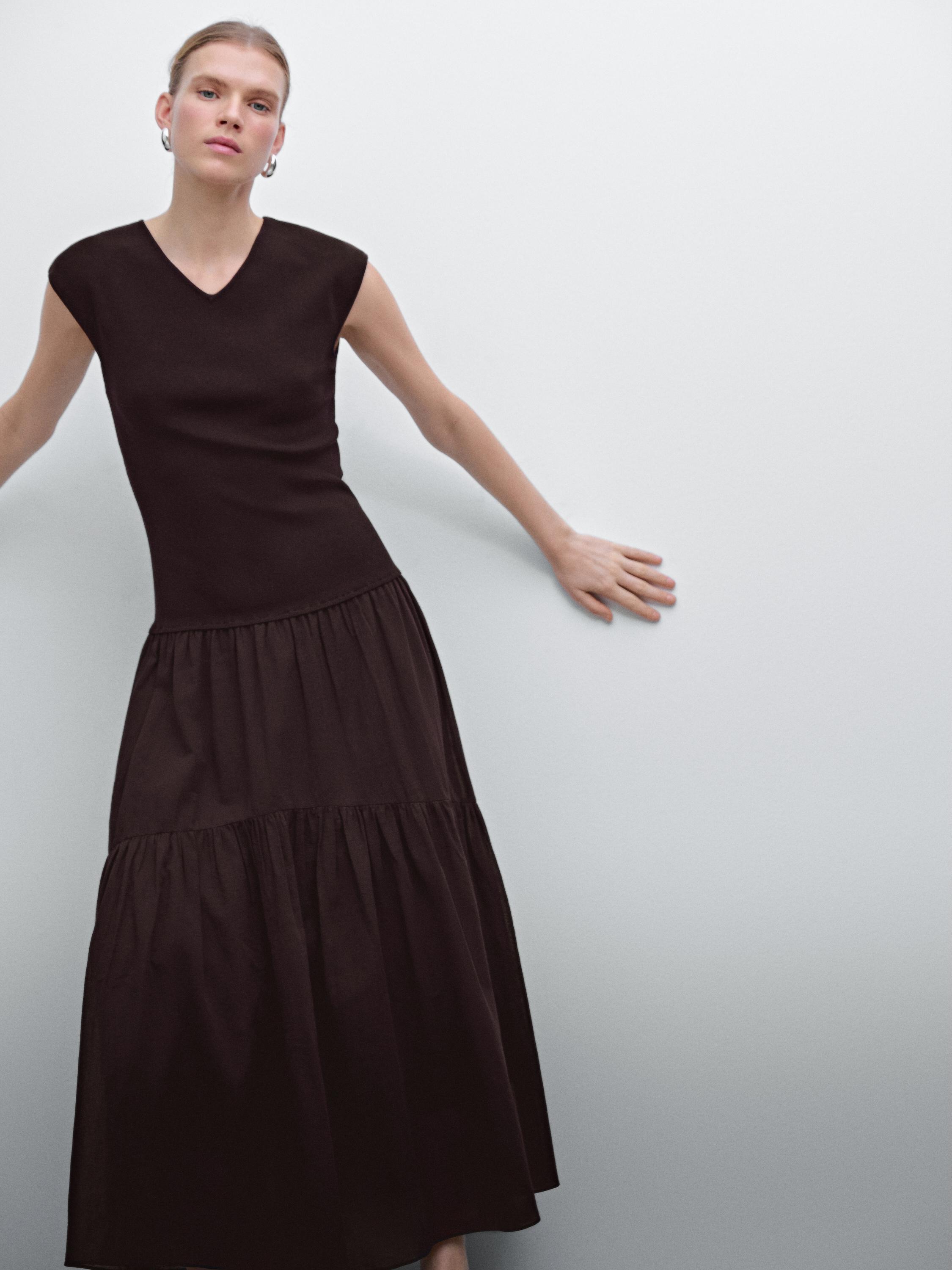 Cotton blend contrast flounce dress
