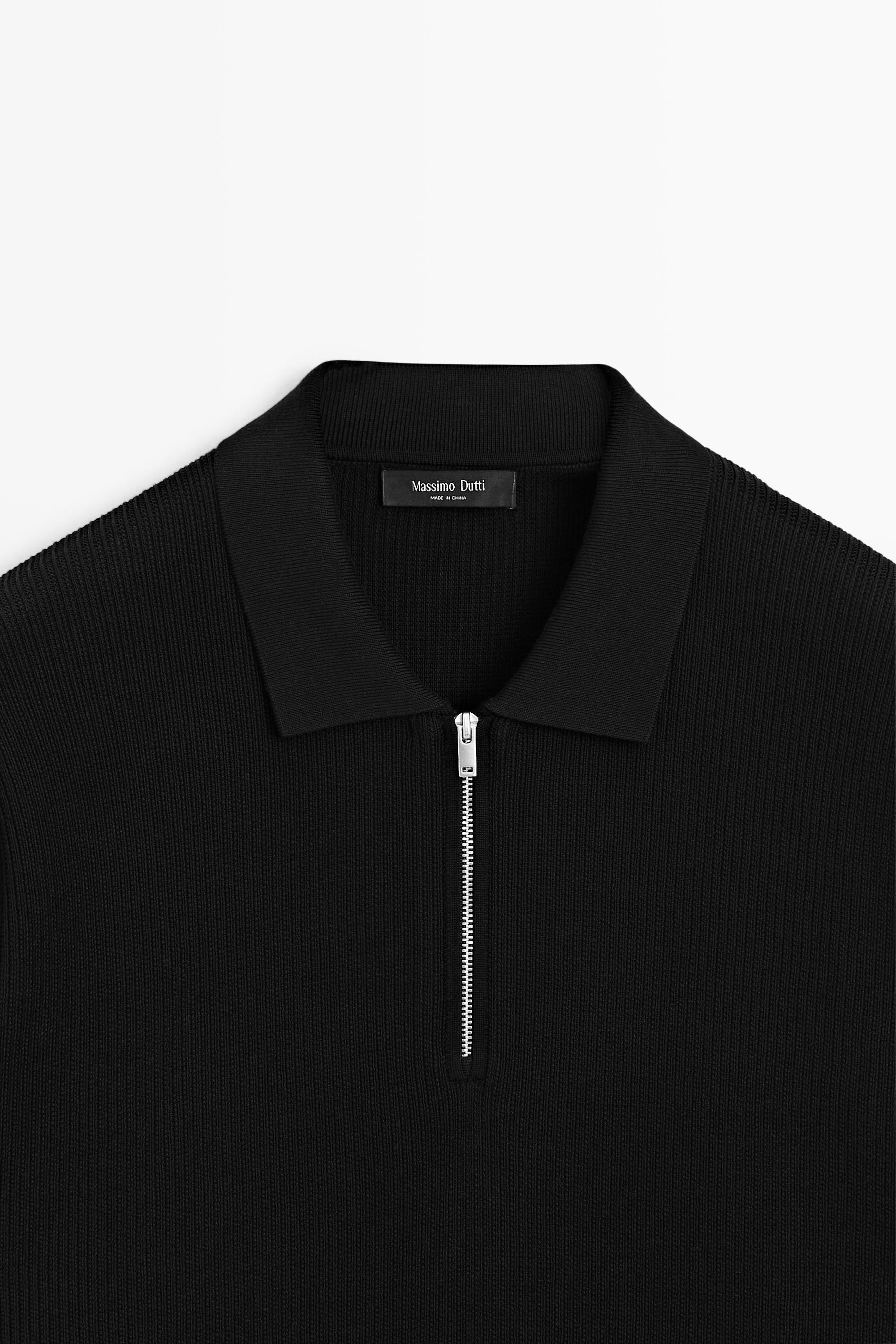 Knit polo sweater with quarter-zip collar — BLACK