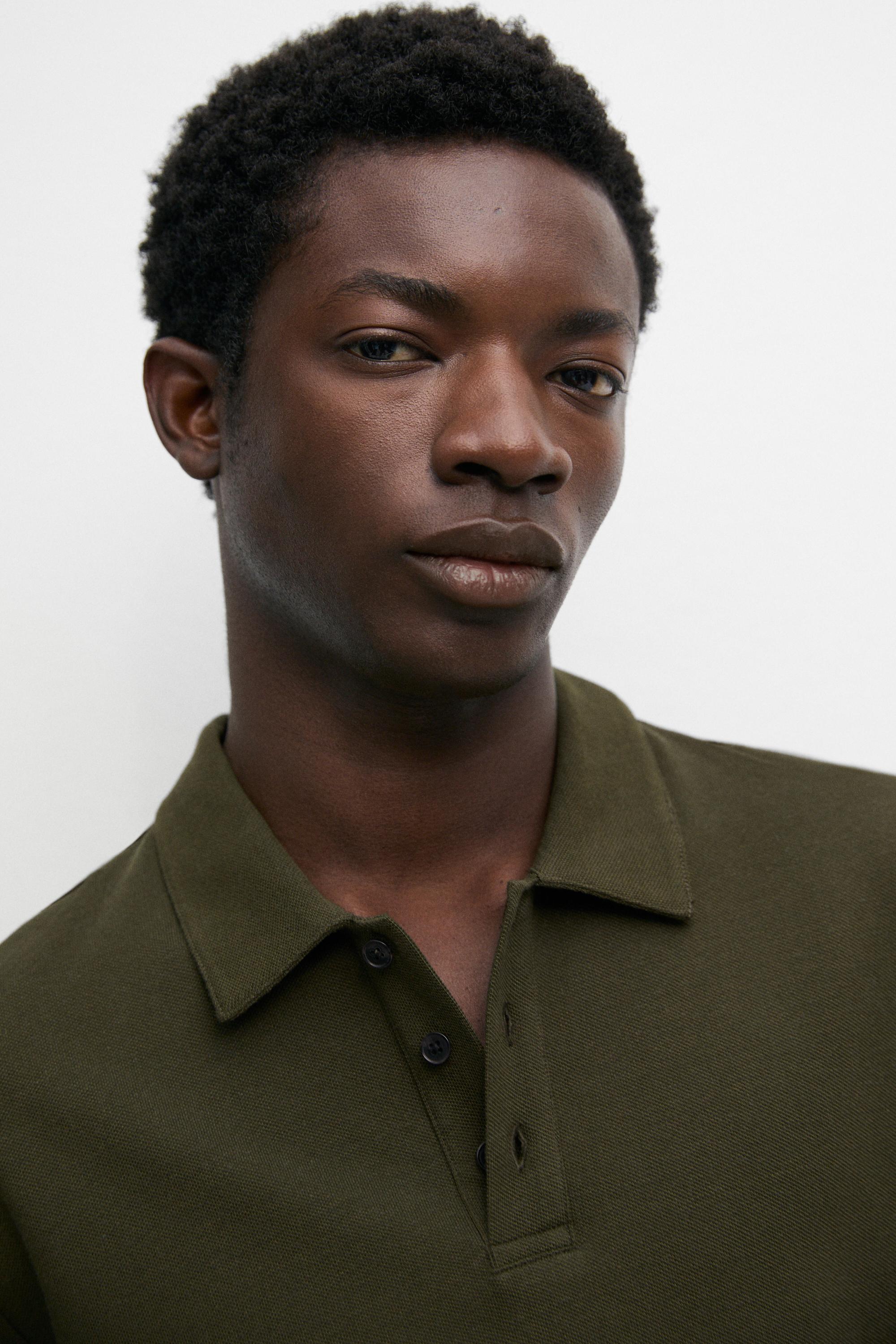 Micro-textured cotton blend polo shirt — DARK OLIVE GREEN