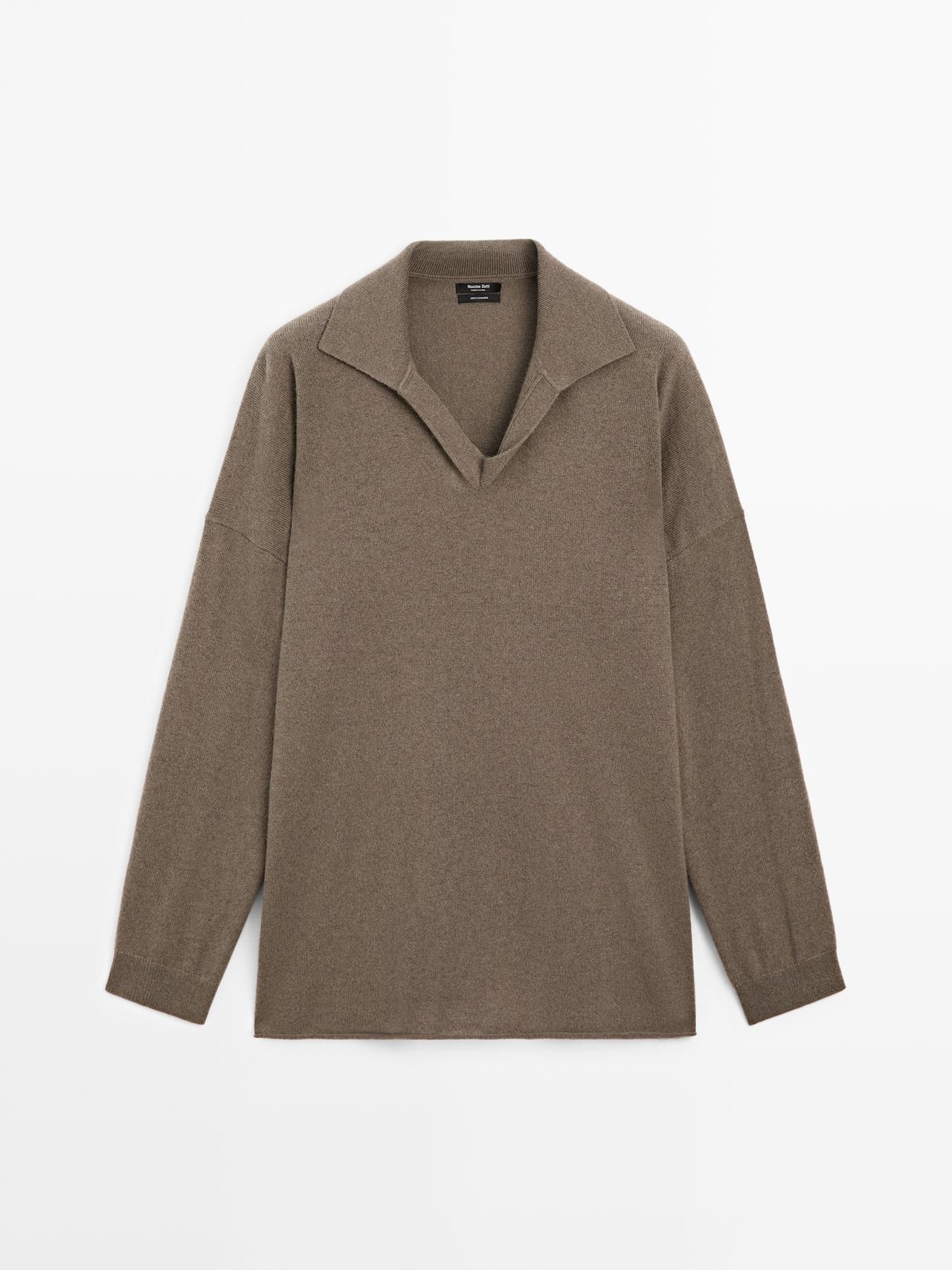 100% cashmere oversize polo collar sweater — GREEN MARL