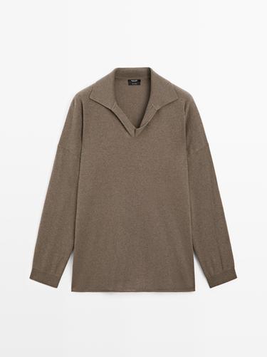 100% cashmere oversize polo collar sweater — GREEN MARL 3