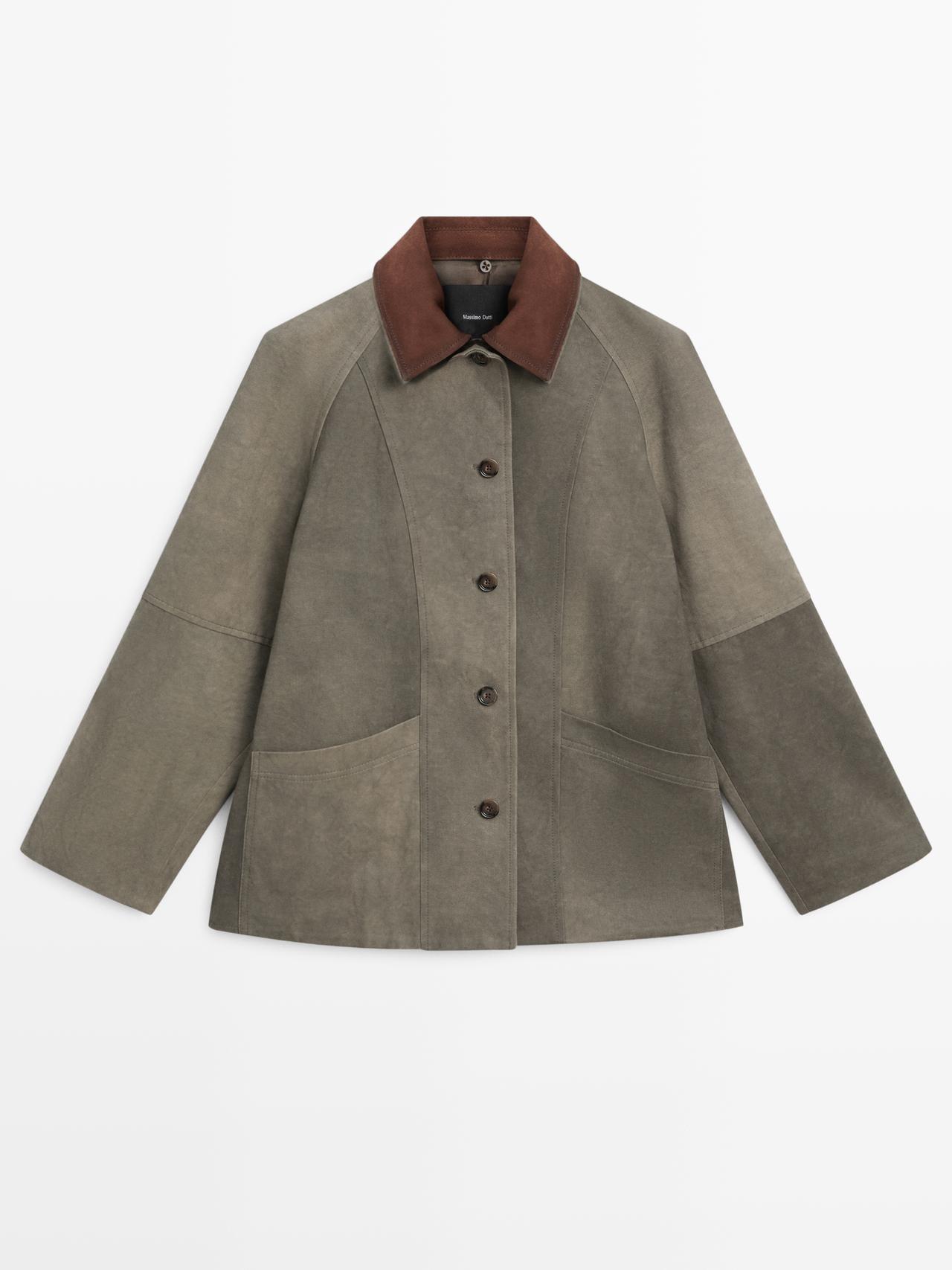 Massimo Dutti - Dame - Vandafvisende Jakke Med Krave Og Lag - Kaki - M