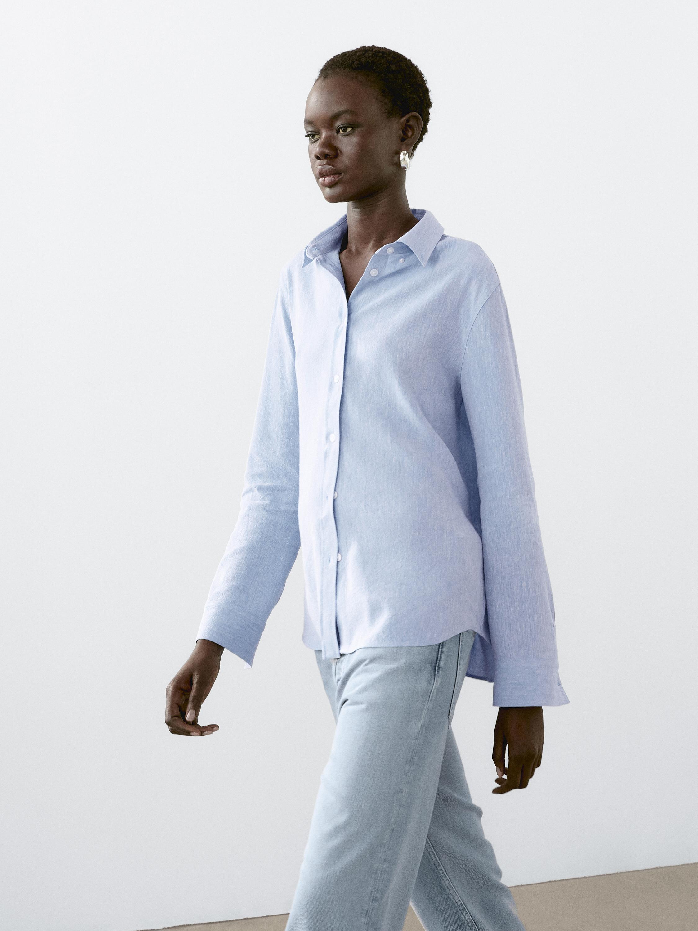 Camicia a maniche lunghe in misto lino