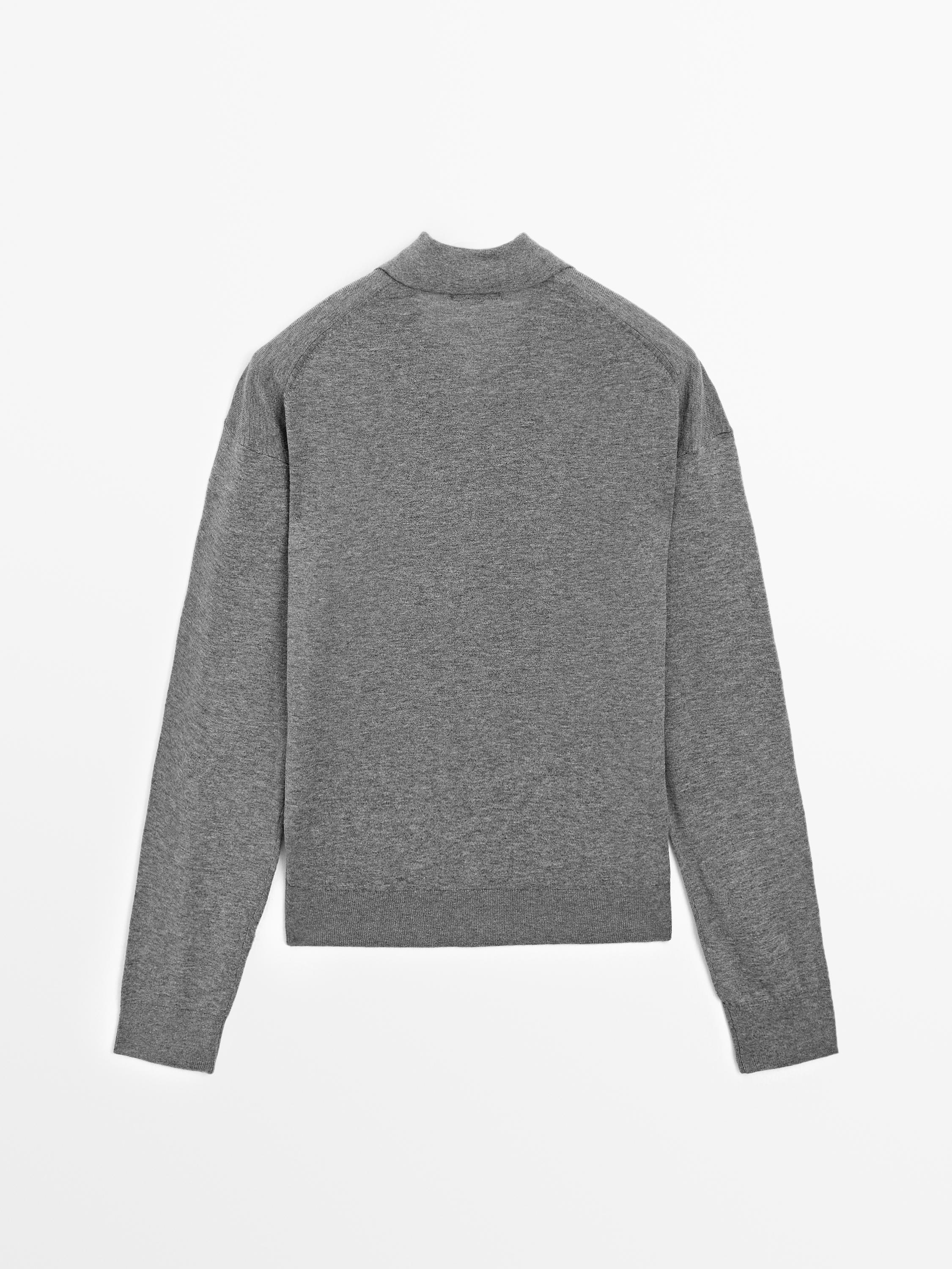 Cotton blend knit polo sweater