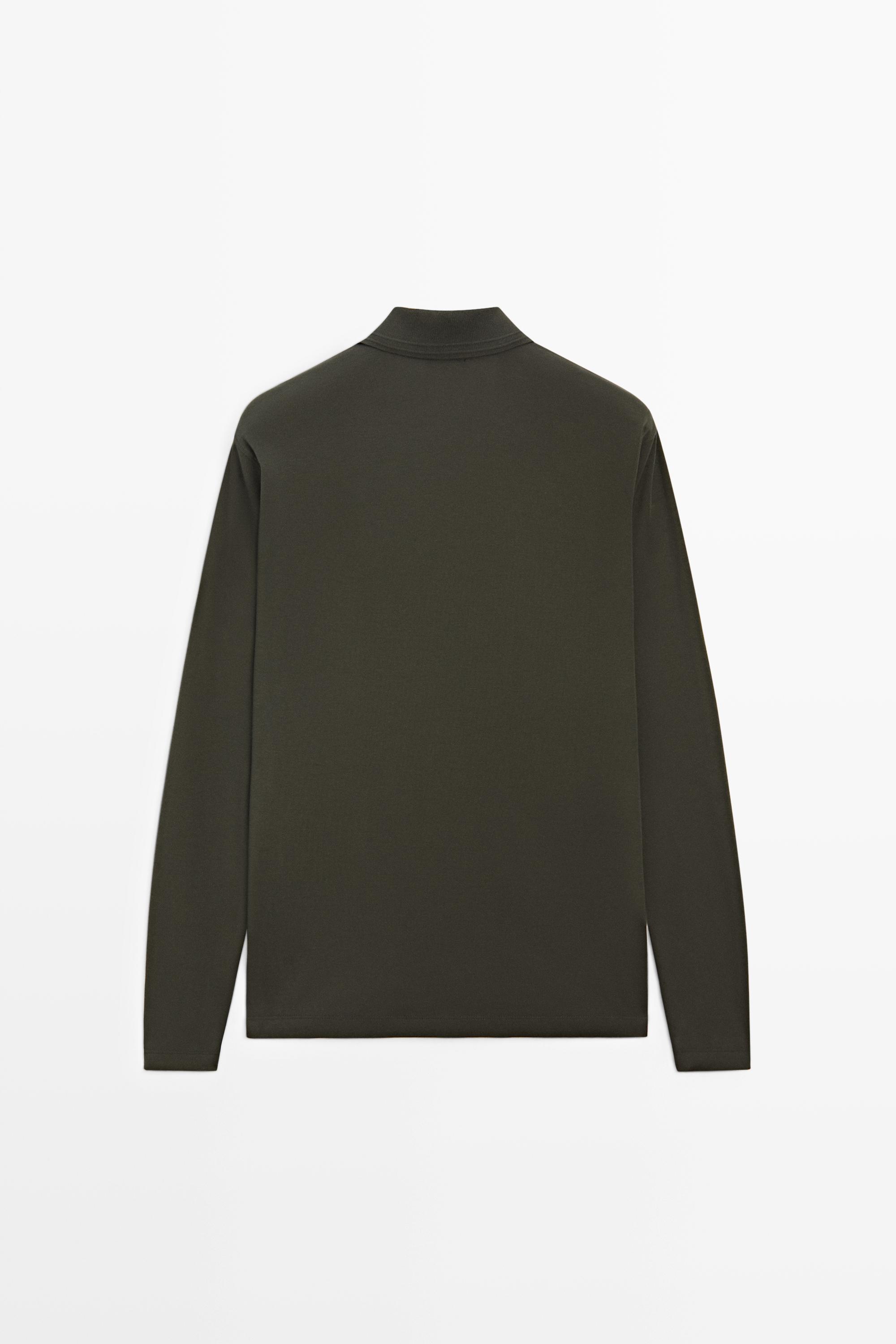 100% cotton long sleeve polo shirt — PALE OCHRE