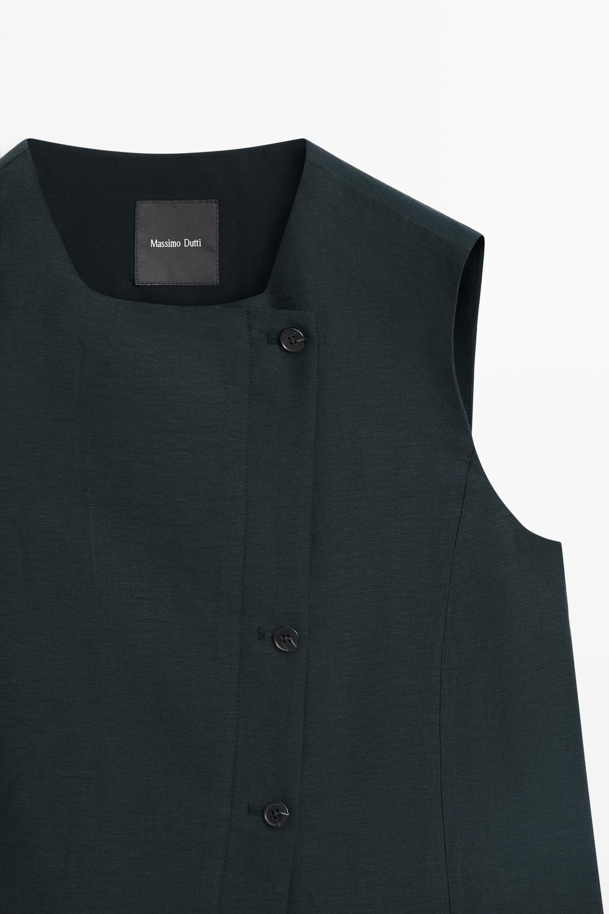 Linen asymmetric buttoned vest — NAVY BLUE
