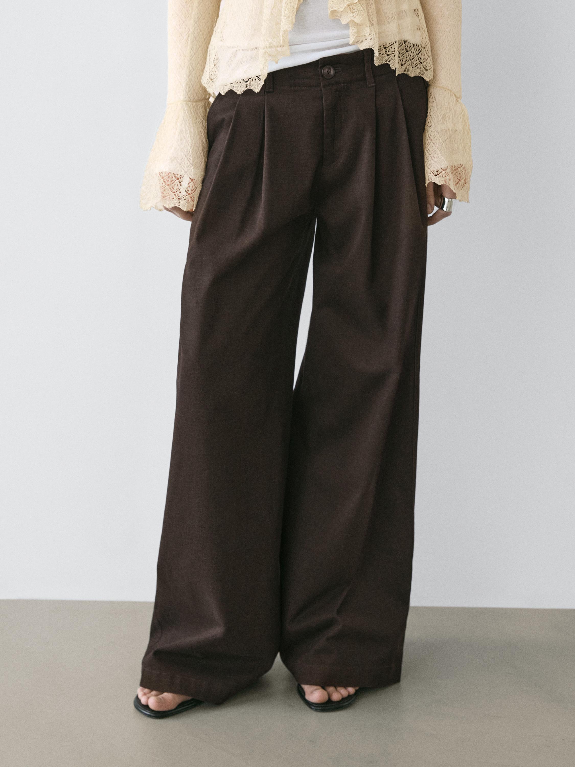 Wide-leg trousers with darts — CAMEL